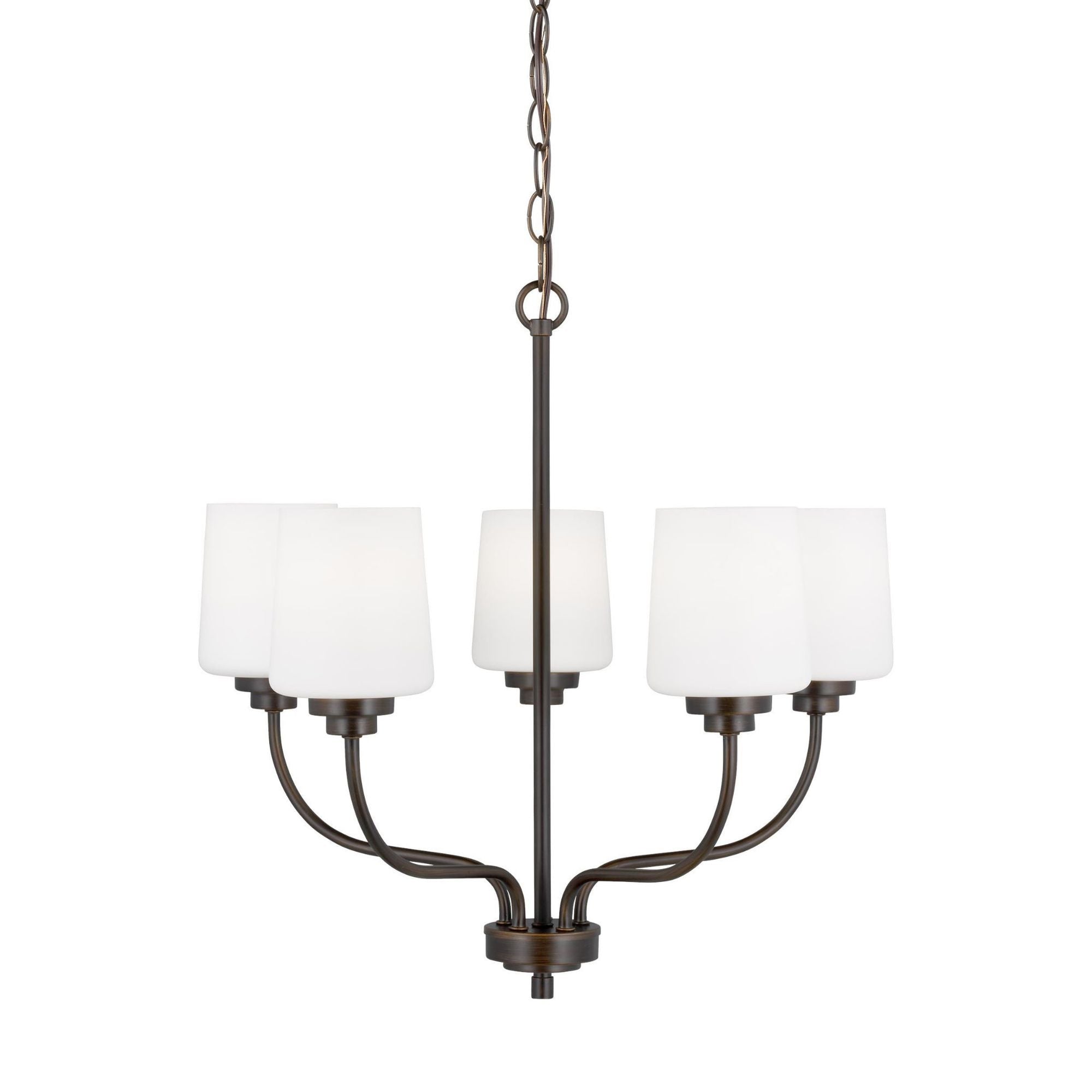 Windom Five Light Chandelier Traditional 20" Width 19.75" Height Steel Round Etched / White Inside Shade in Bronze