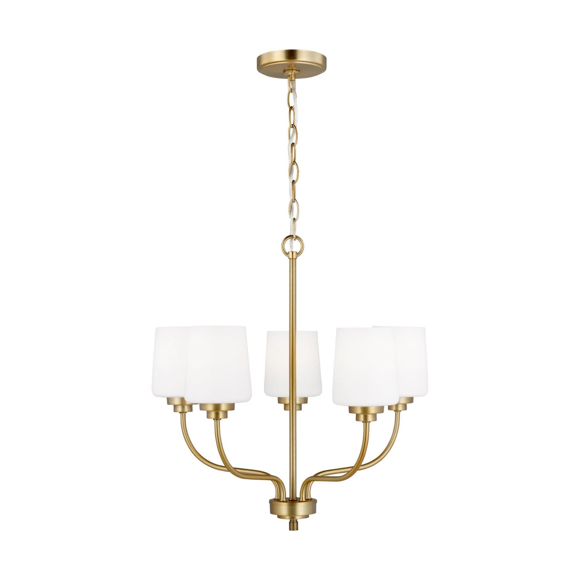Windom Five Light Chandelier Traditional 20" Width 19.75" Height Steel Round Etched / White Inside Shade in Satin Brass
