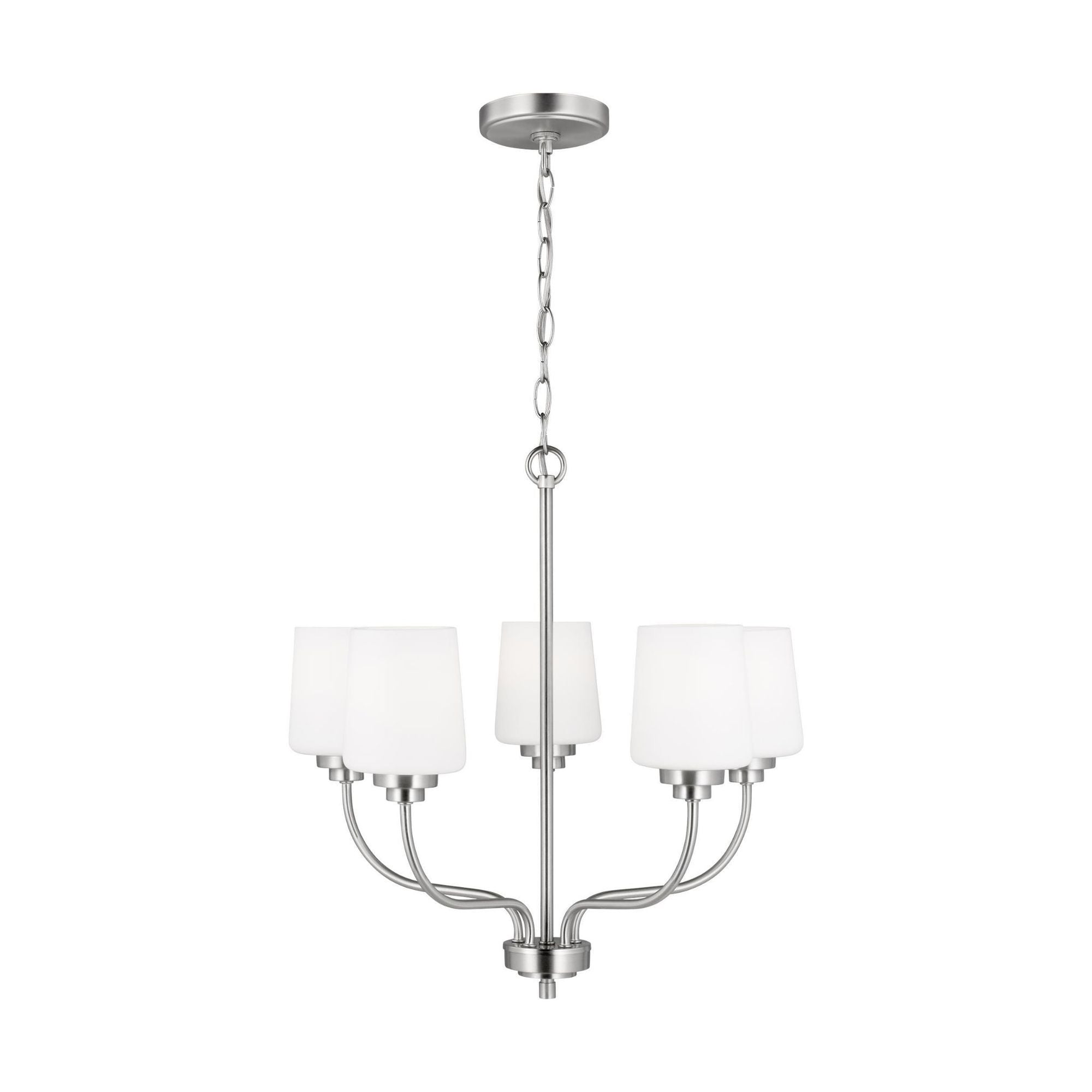 Windom Five Light Chandelier Traditional 20" Width 19.75" Height Steel Round Etched / White Inside Shade in Brushed Nickel