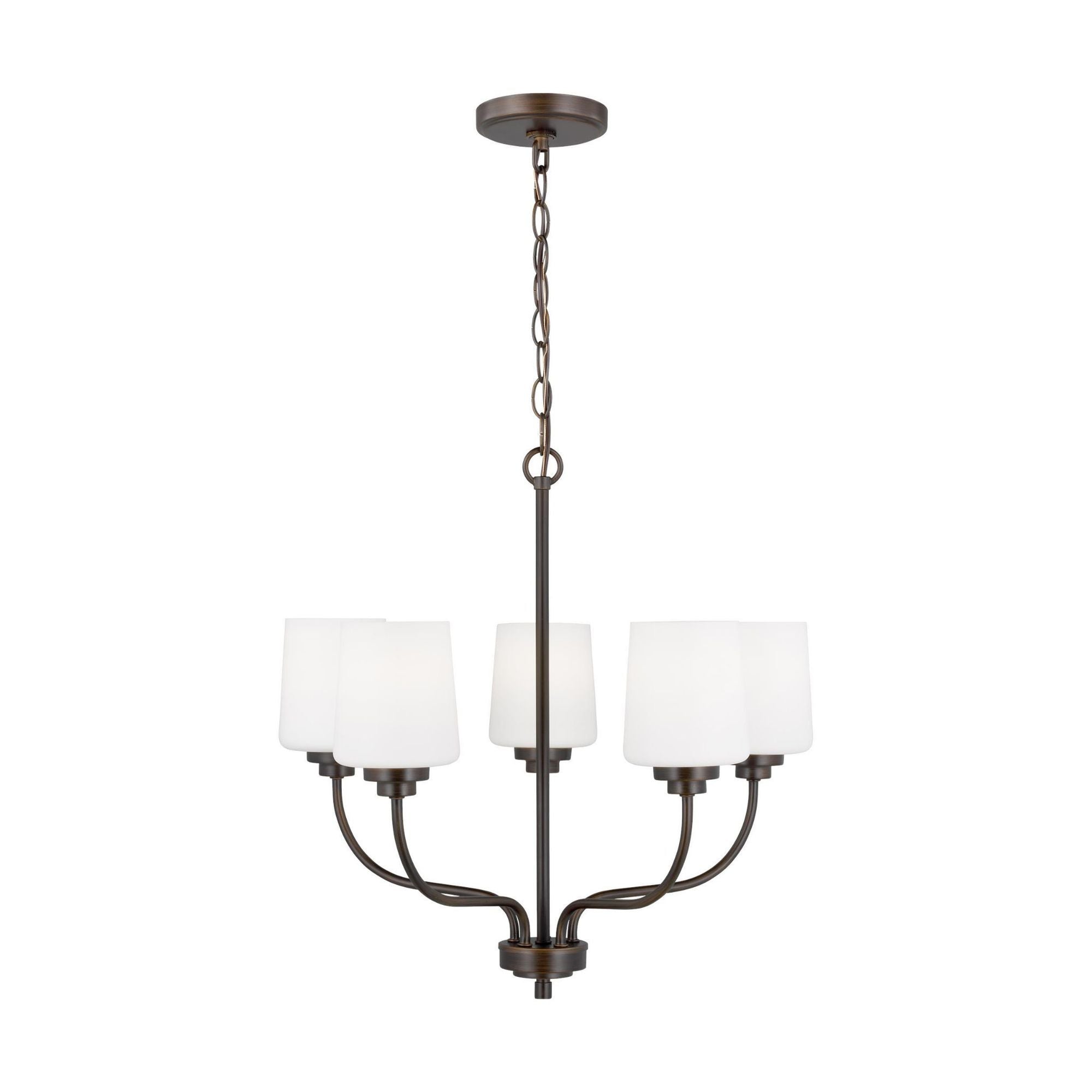 Windom Five Light Chandelier LED Traditional 20" Width 19.75" Height Steel Round Etched / White Inside Shade in Bronze