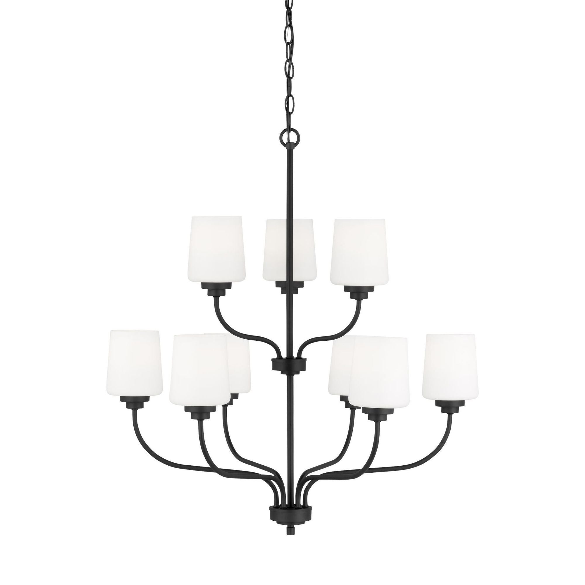 Windom Nine Light Chandelier Traditional 28" Width 30" Height Steel Round Etched / White Inside Shade in Midnight Black