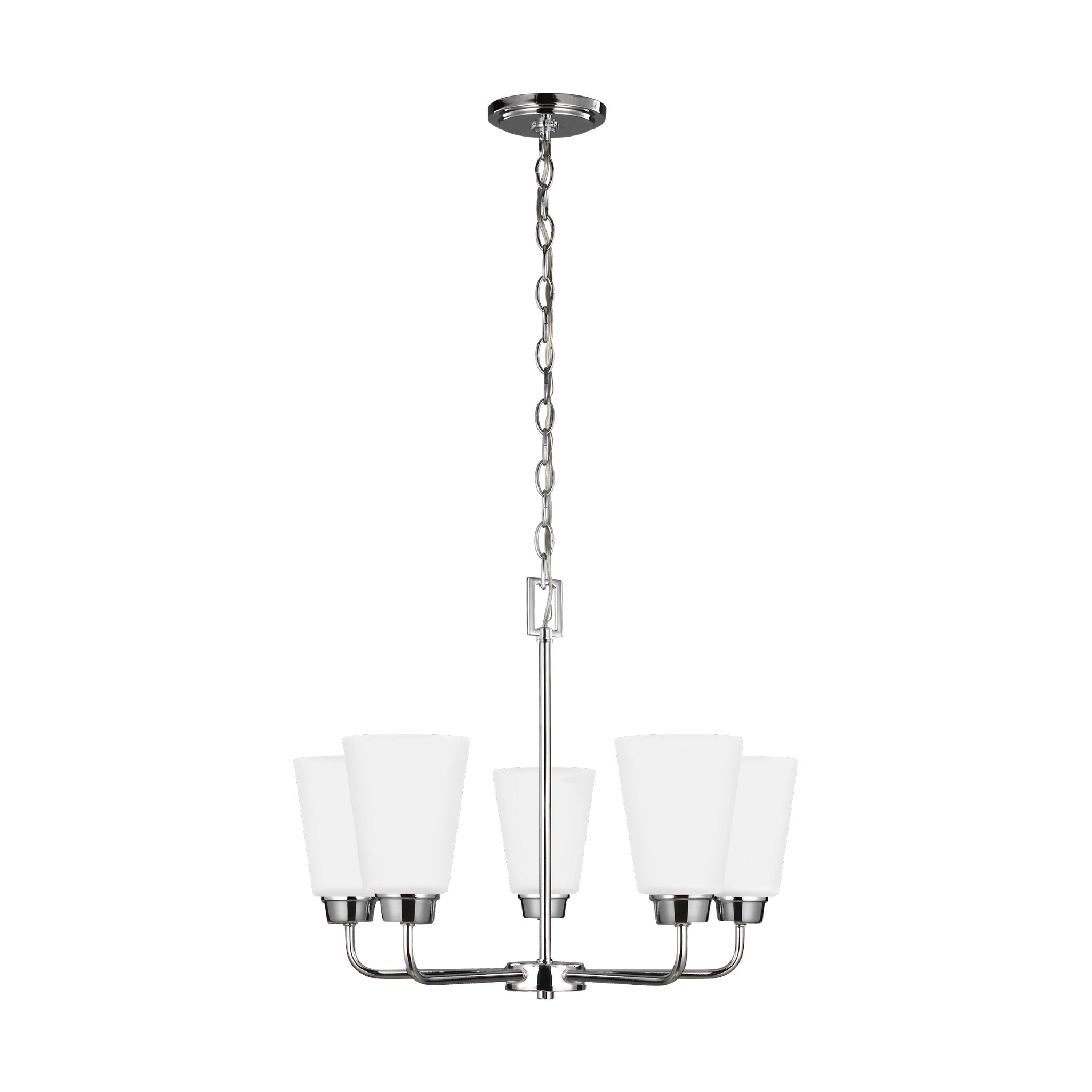 Kerrville Five Light Chandelier Transitional 17" Height Steel Round Satin Etched Shade in Chrome