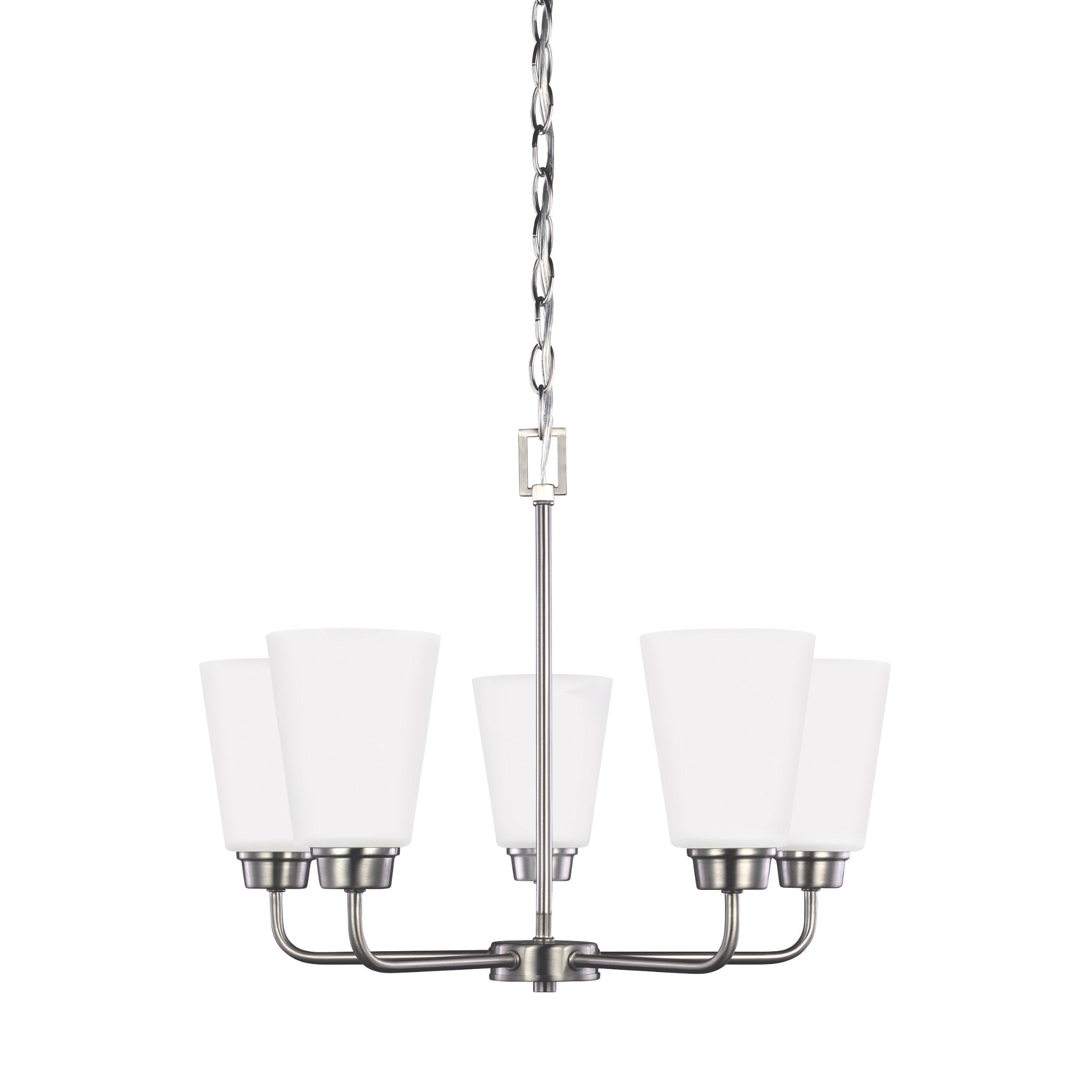 Kerrville Five Light Chandelier Transitional 17" Height Steel Round Satin Etched Shade in Brushed Nickel