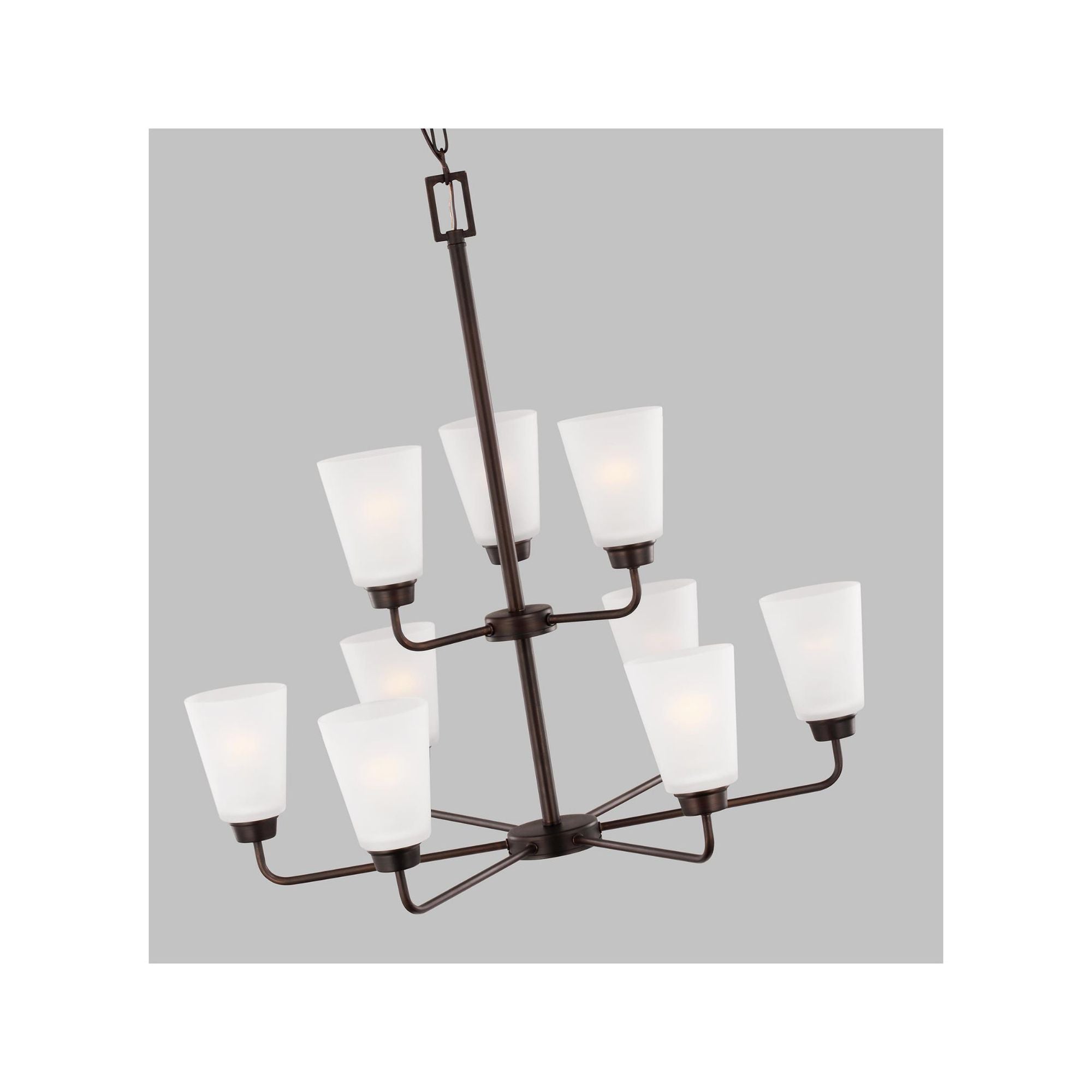 Kerrville Nine Light Chandelier Transitional 29" Width 29.5" Height Steel Round Satin Etched Shade in Bronze