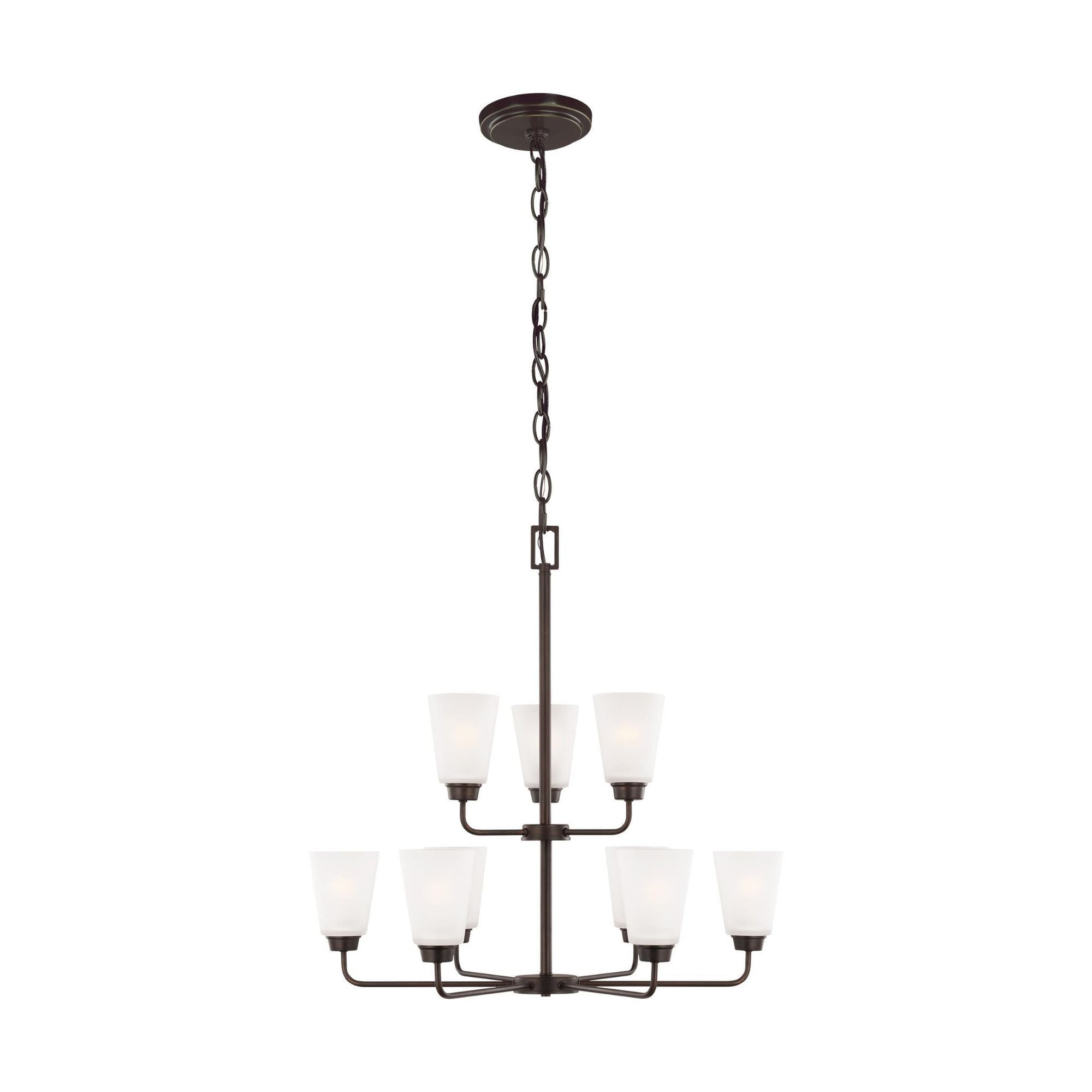 Kerrville Nine Light Chandelier LED Transitional 29" Width 29.5" Height Steel Round Satin Etched Shade in Bronze