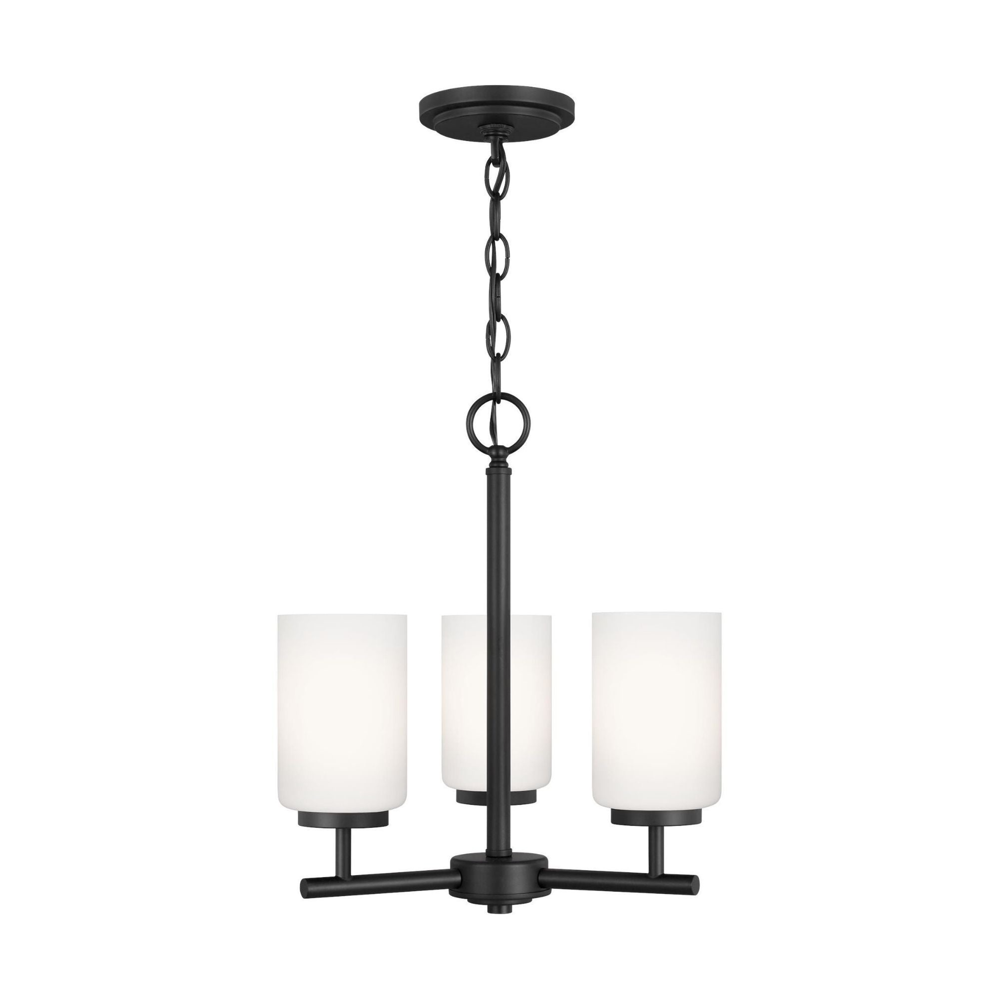 Oslo Three Light Chandelier Contemporary 16.5" Height Steel Round Cased Opal Etched Shade in Midnight Black