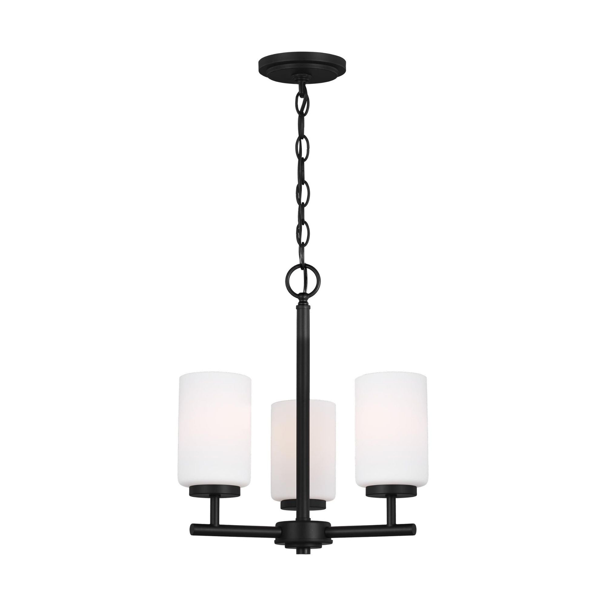 Oslo Three Light Chandelier Contemporary 16.5" Height Steel Round Cased Opal Etched Shade in Midnight Black