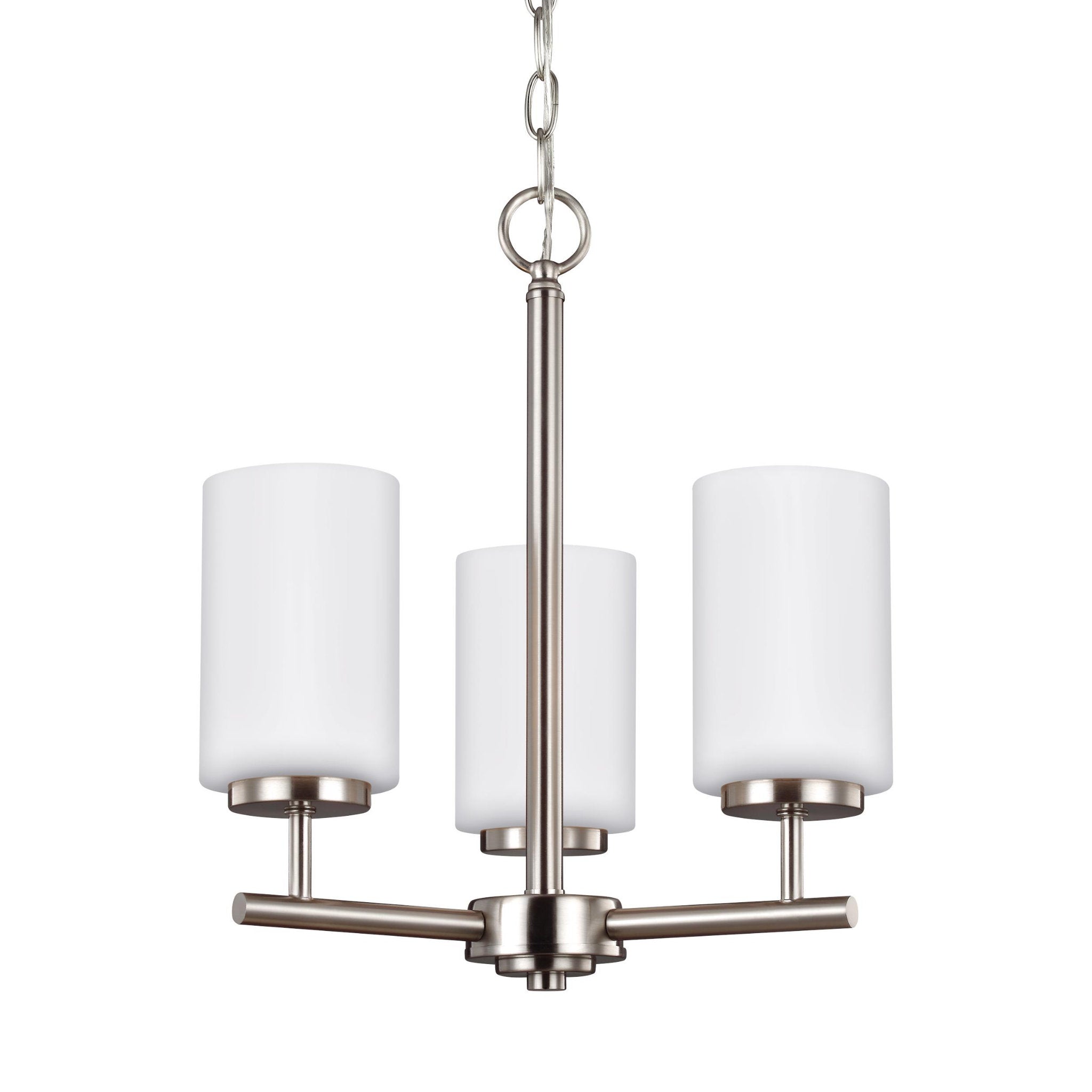Oslo Three Light Chandelier Contemporary 16.5" Height Steel Round Cased Opal Etched Shade in Brushed Nickel