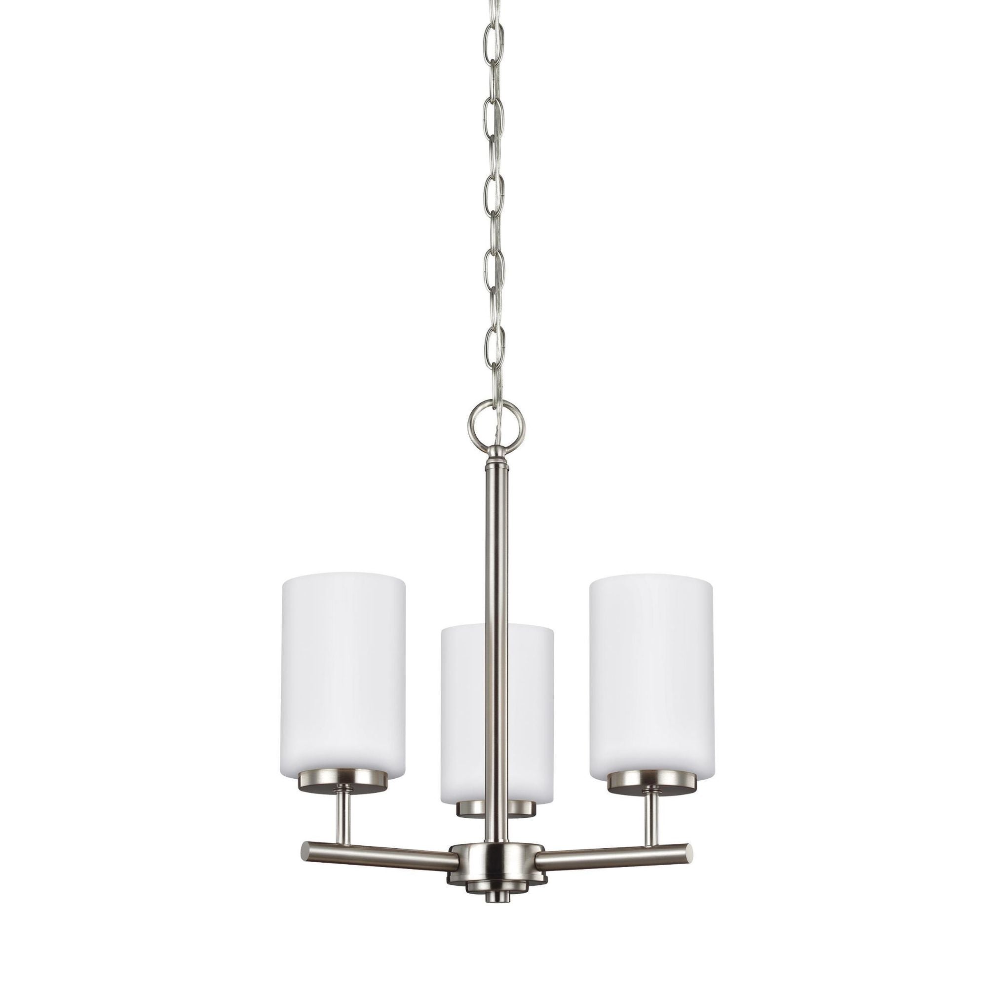 Oslo Three Light Chandelier LED Contemporary 16.5" Height Steel Round Cased Opal Etched Shade in Brushed Nickel
