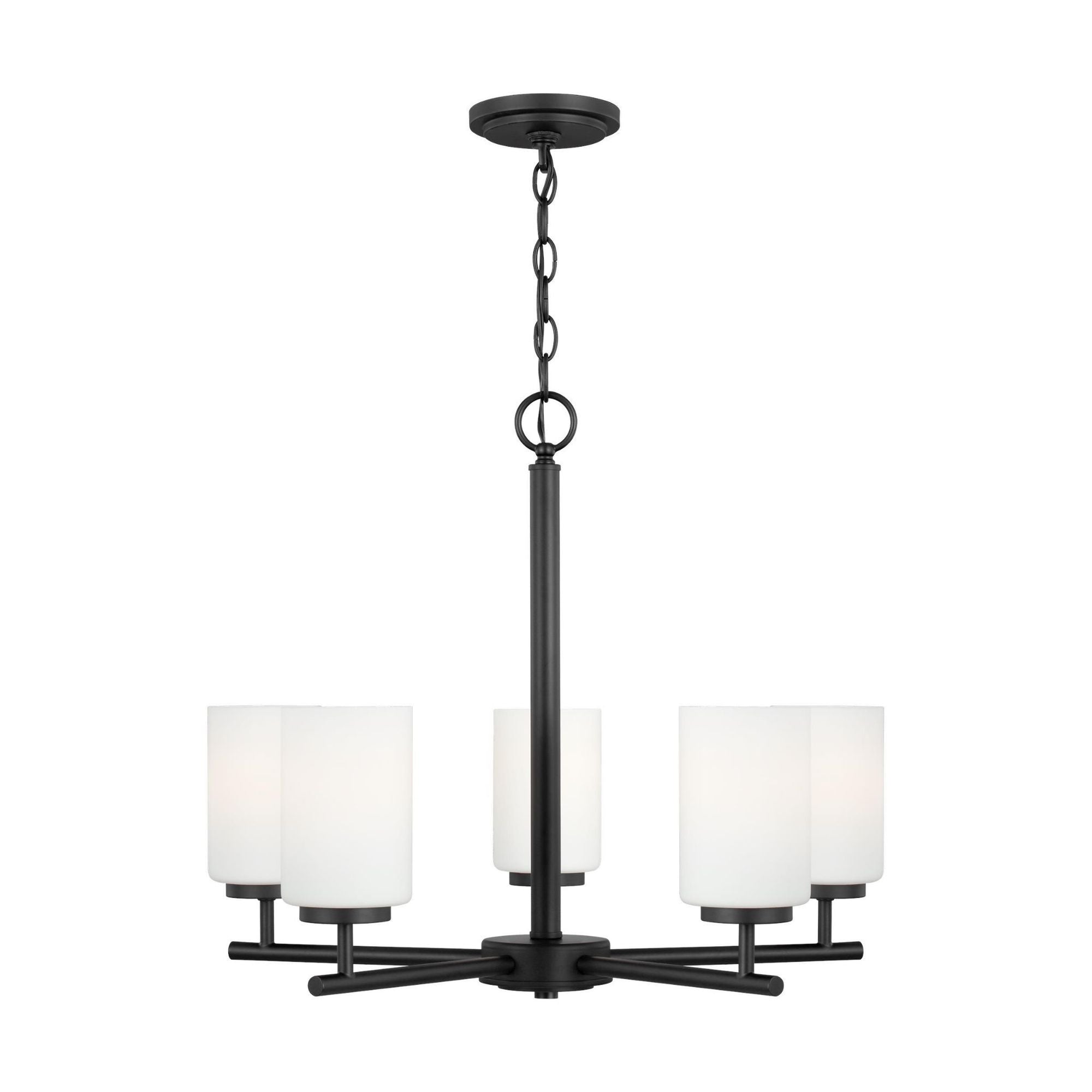 Oslo Five Light Chandelier LED Contemporary 24" Width 20" Height Steel Round Cased Opal Etched Shade in Midnight Black