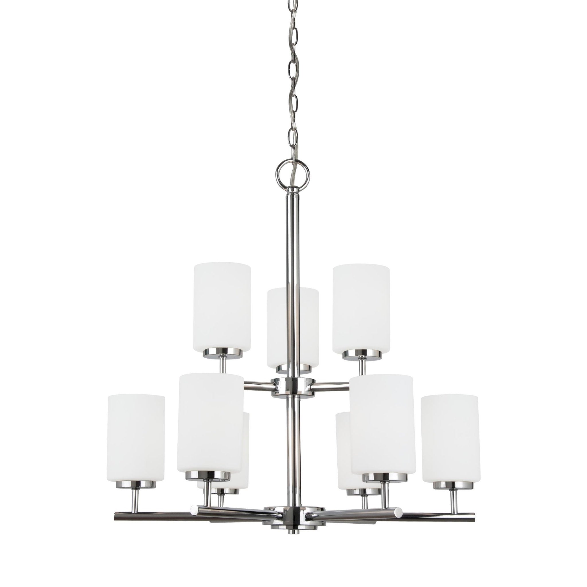 Oslo Nine Light Chandelier Contemporary 26.75" Height Steel Round Cased Opal Etched Shade in Chrome