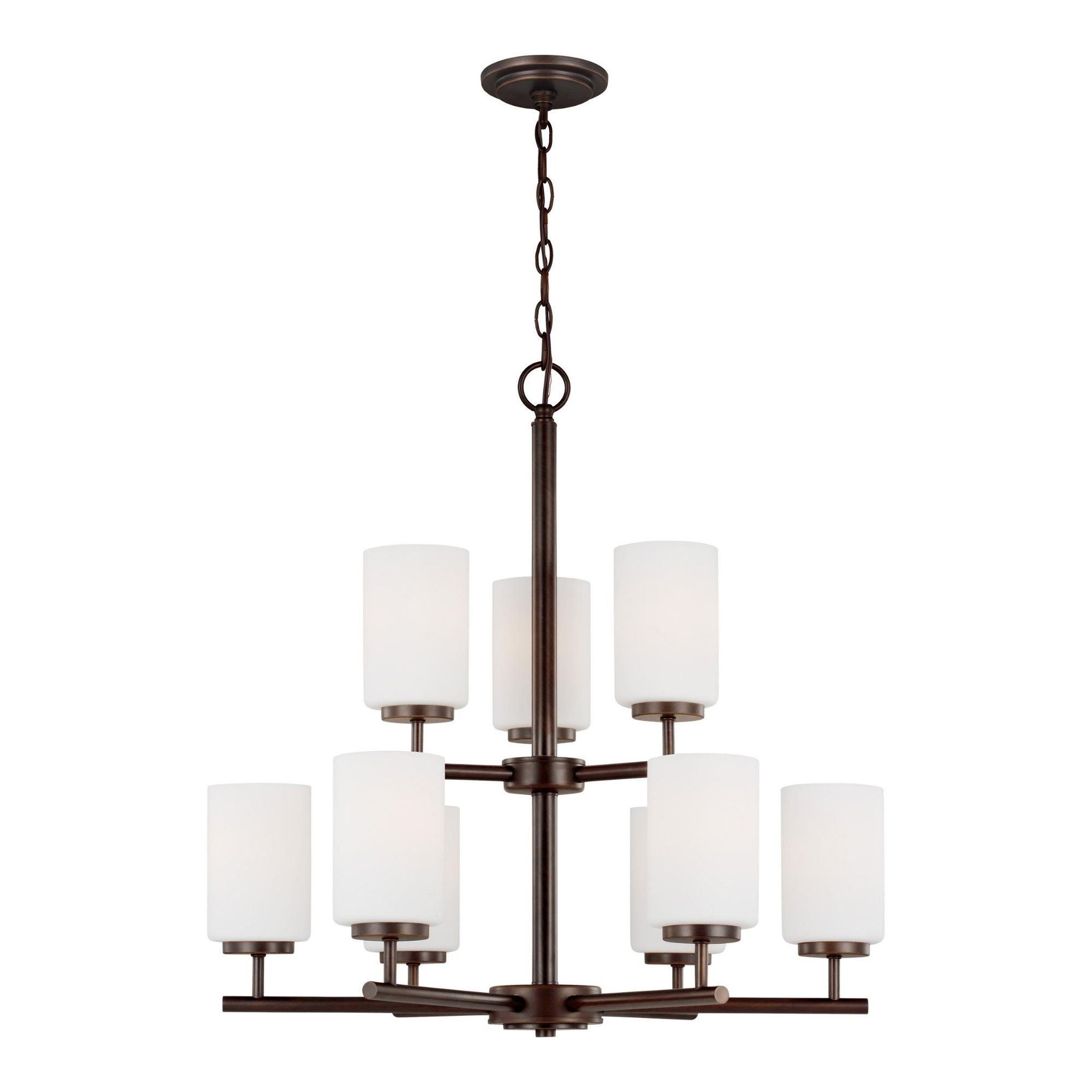 Oslo Nine Light Chandelier LED Contemporary 26.75" Height Steel Round Cased Opal Etched Shade in Bronze