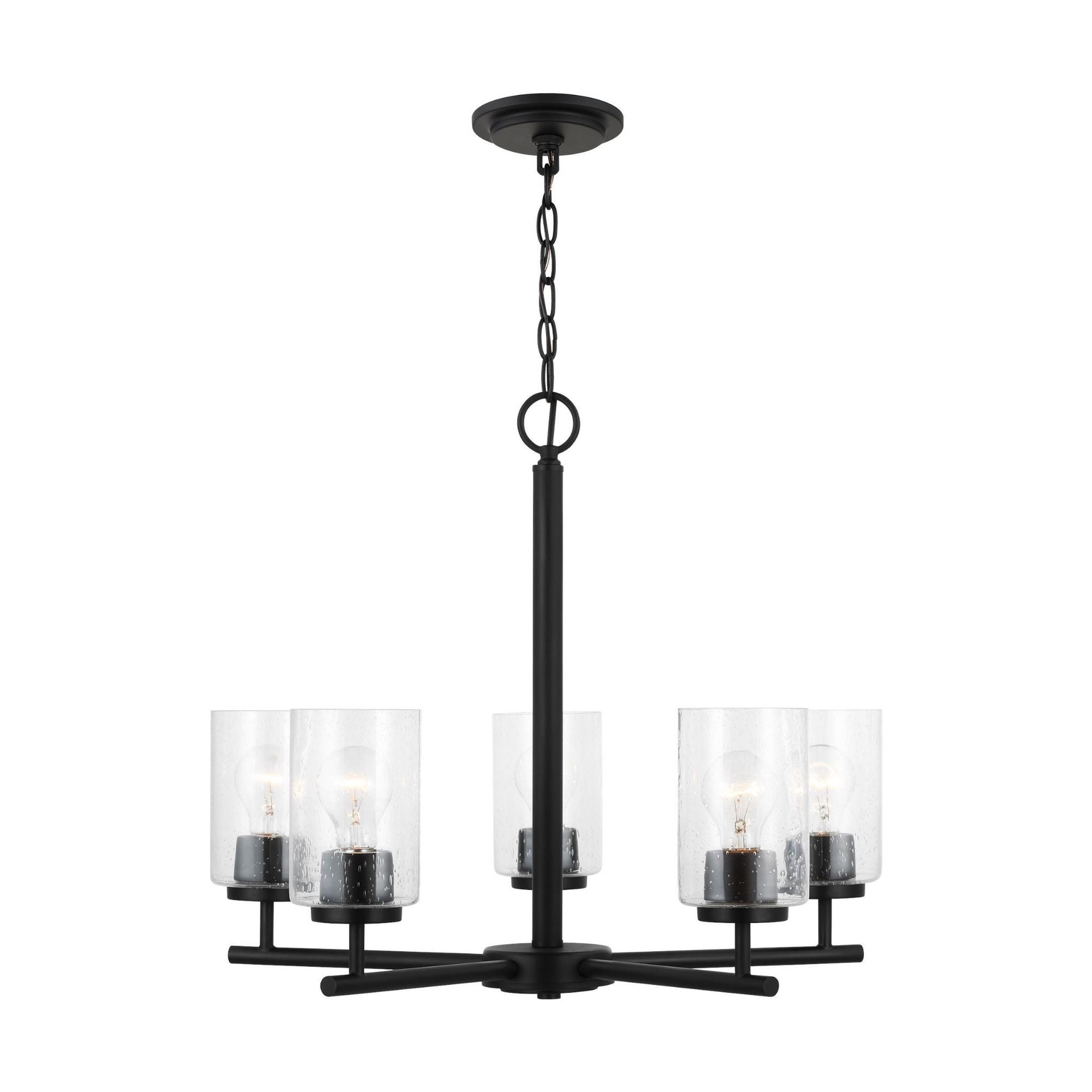 Oslo Five Light Chandelier Contemporary 20" Height Steel Round Clear Seeded Shade in Midnight Black