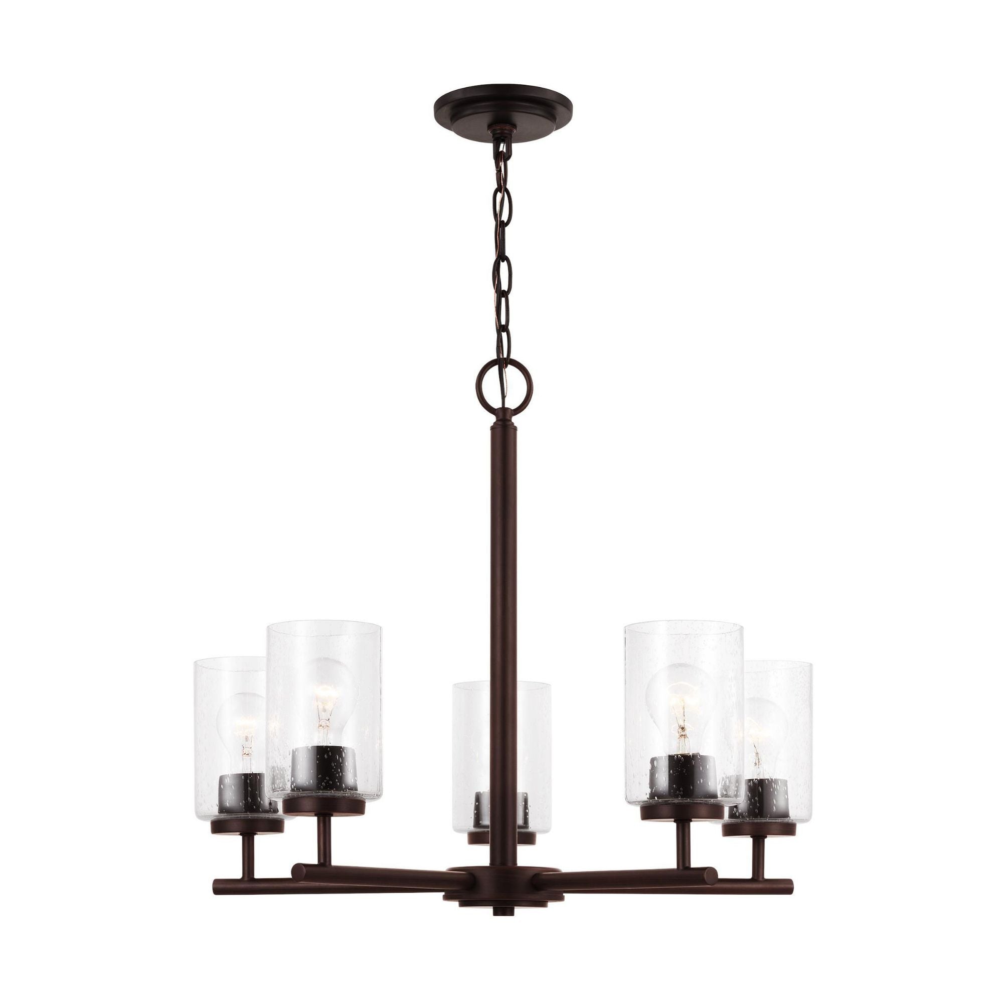 Oslo Five Light Chandelier Contemporary 20" Height Steel Round Clear Seeded Shade in Bronze