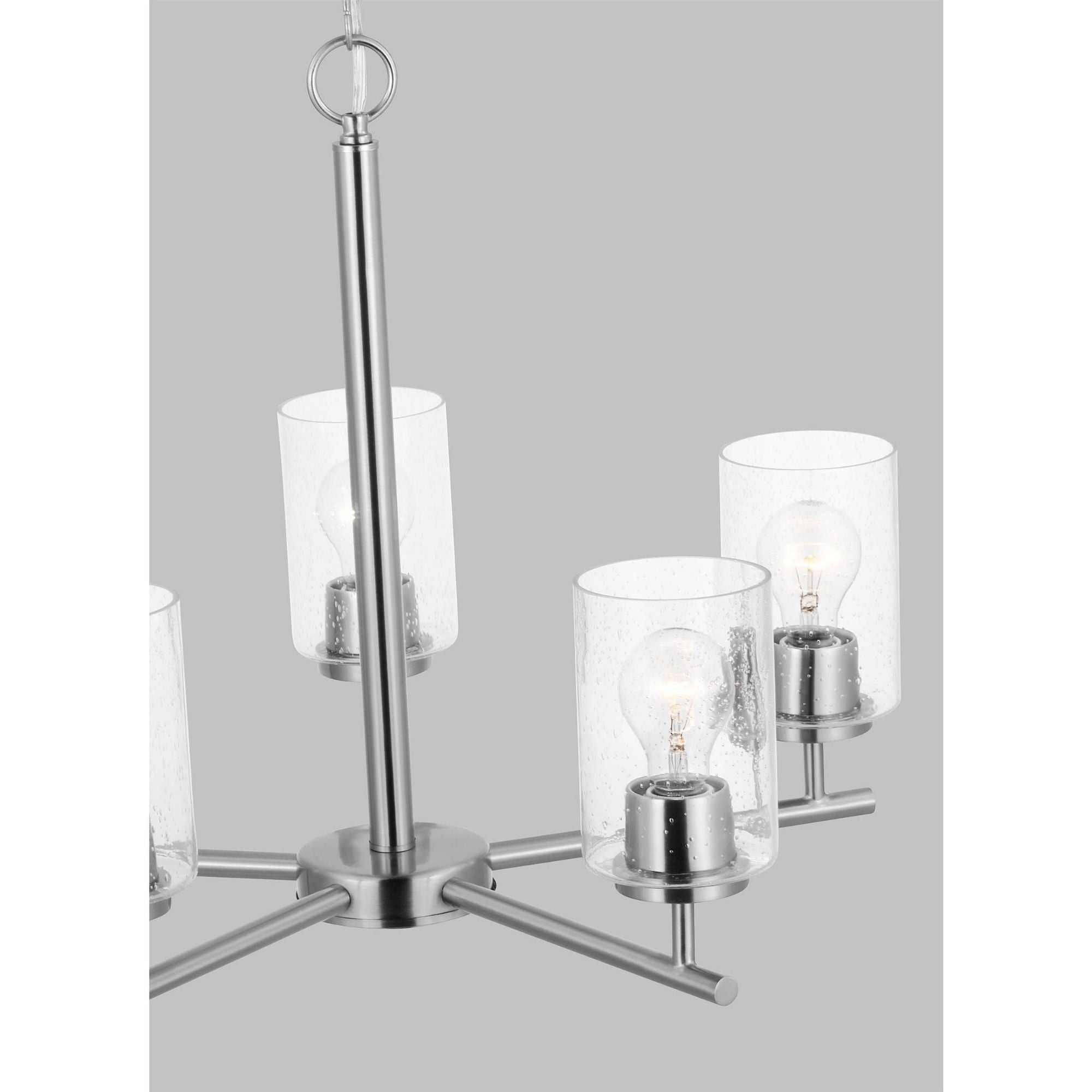 Oslo Five Light Chandelier Contemporary 20" Height Steel Round Clear Seeded Shade in Brushed Nickel