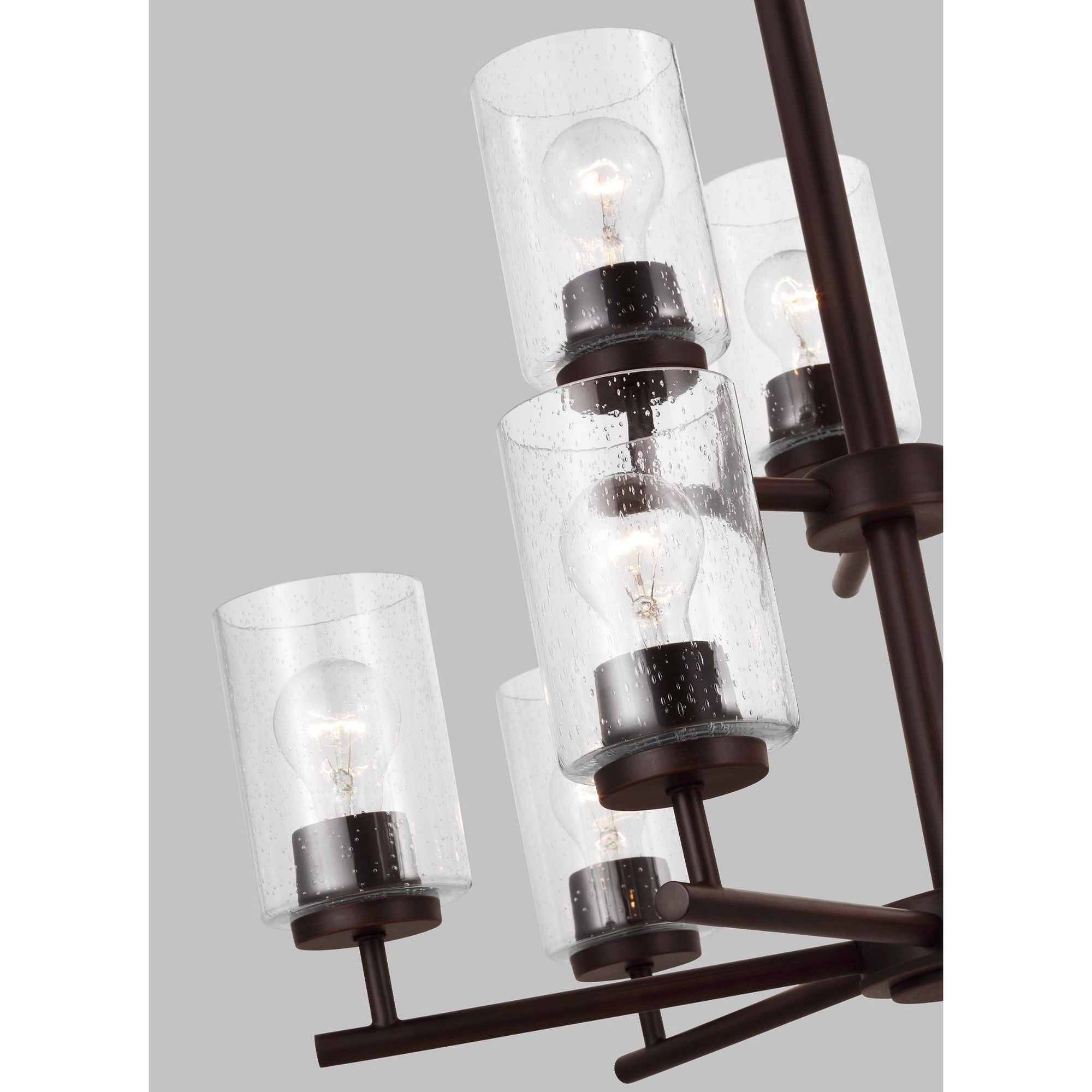 Oslo Nine Light Chandelier Contemporary 26.75" Height Steel Round Clear Seeded Shade in Bronze