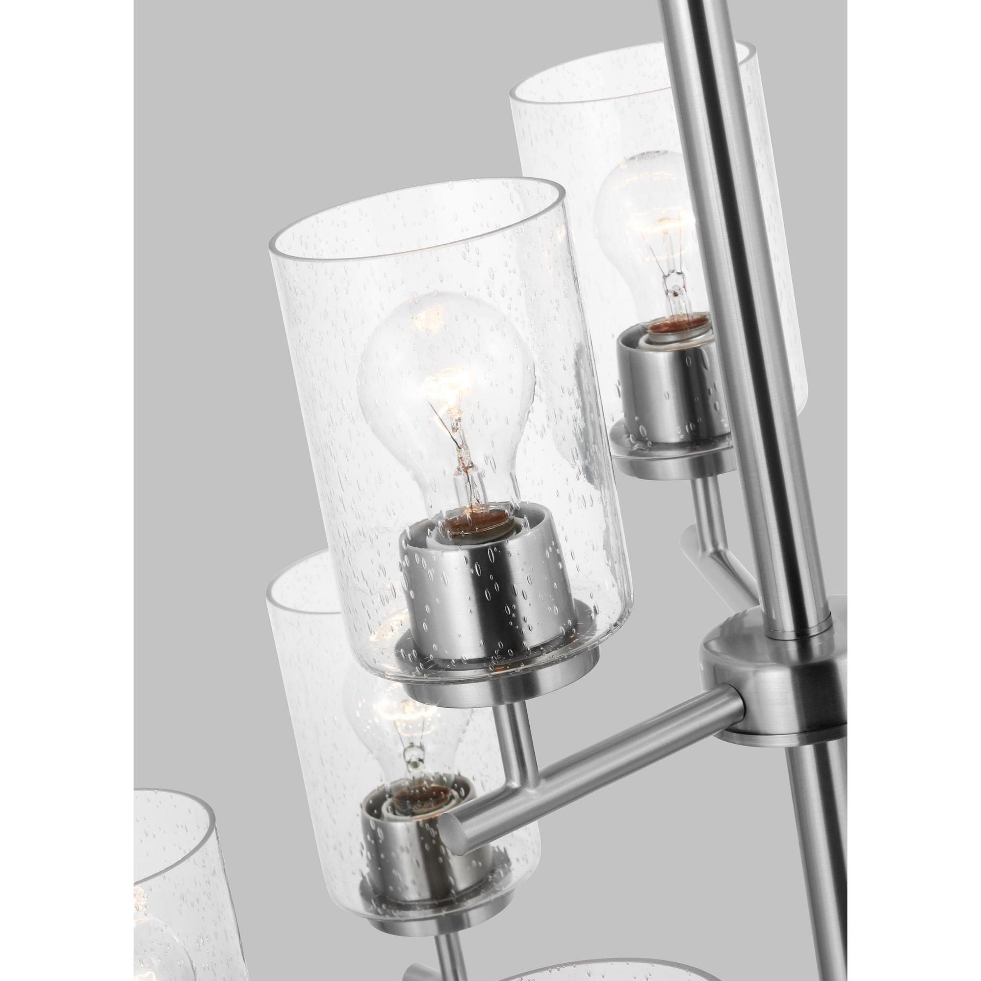 Oslo Nine Light Chandelier Contemporary 26.75" Height Steel Round Clear Seeded Shade in Brushed Nickel