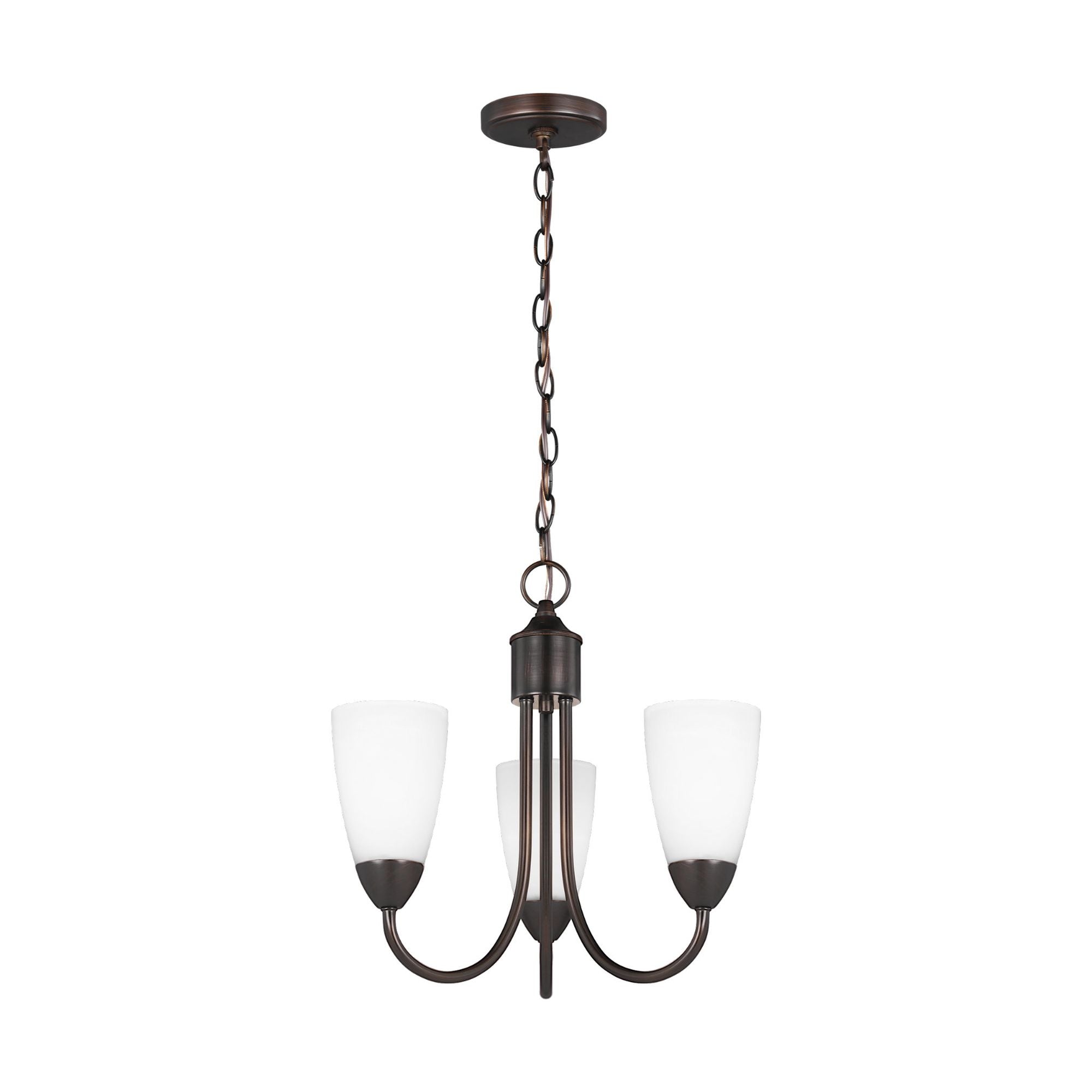 Seville Three Light Chandelier LED Transitional 15.75" Height Steel Round Etched / White Inside Shade in Bronze