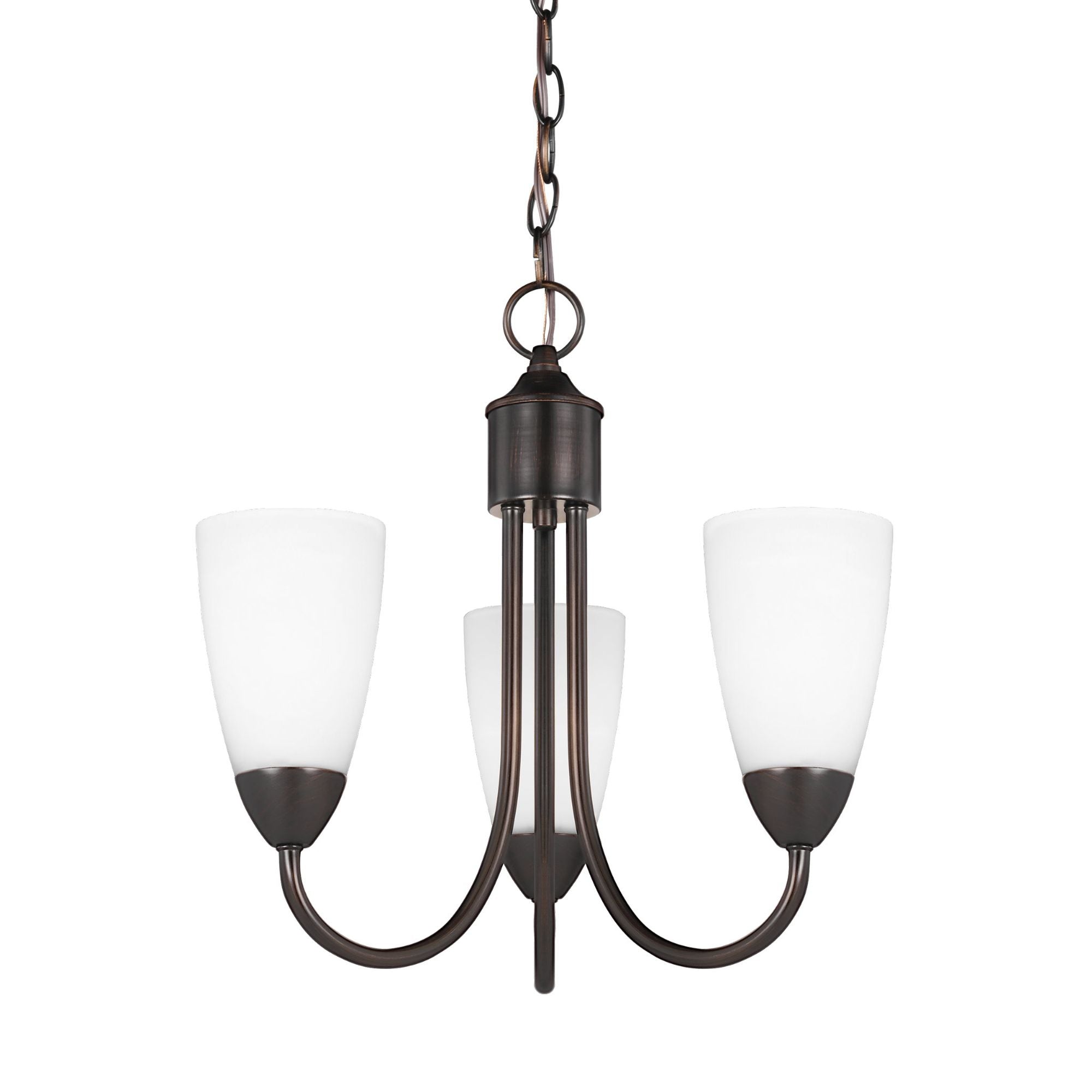 Seville Three Light Chandelier LED Transitional 15.75" Height Steel Round Etched / White Inside Shade in Bronze