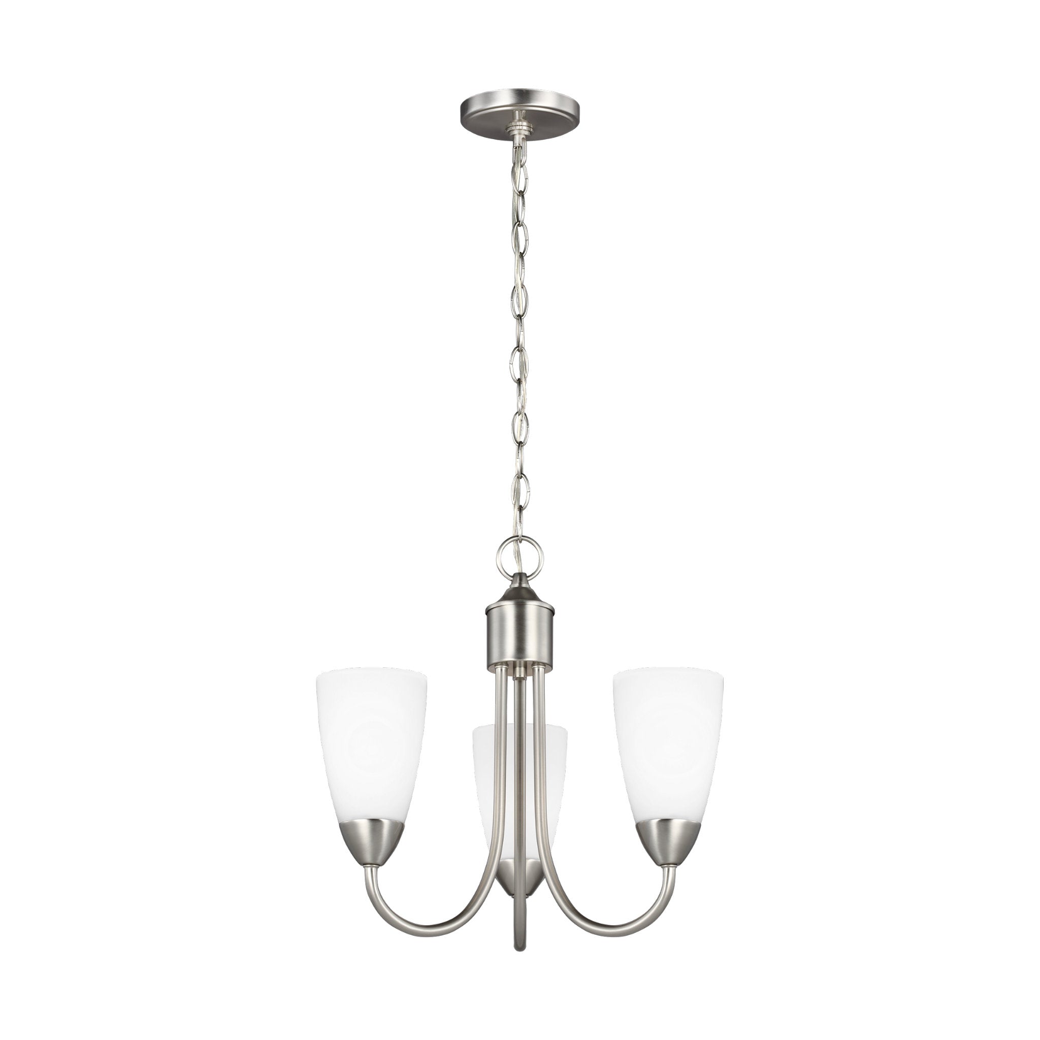 Seville Three Light Chandelier LED Transitional 15.75" Height Steel Round Etched / White Inside Shade in Brushed Nickel