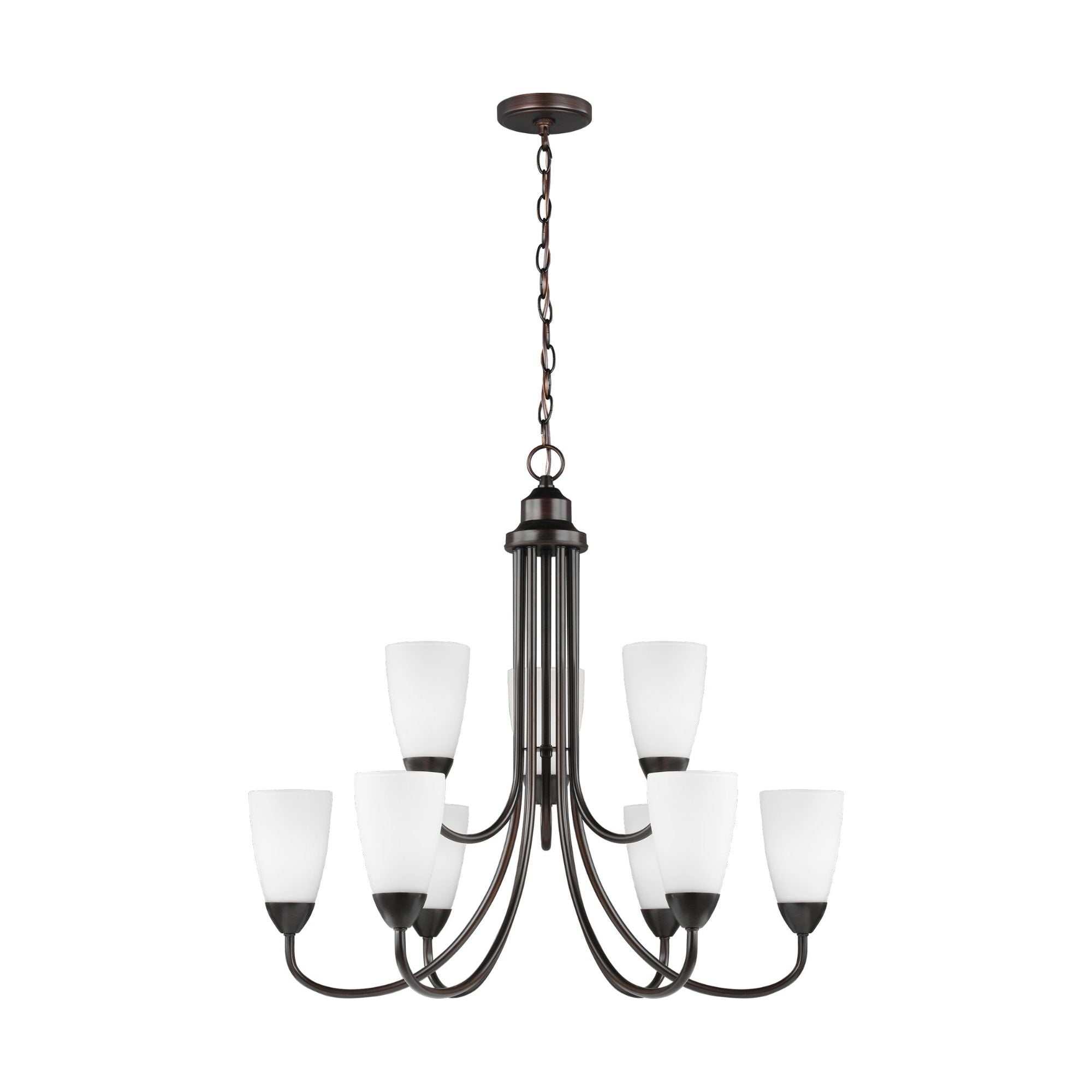 Seville Nine Light Chandelier LED Transitional 27.125" Height Steel Round Etched / White Inside Shade in Bronze