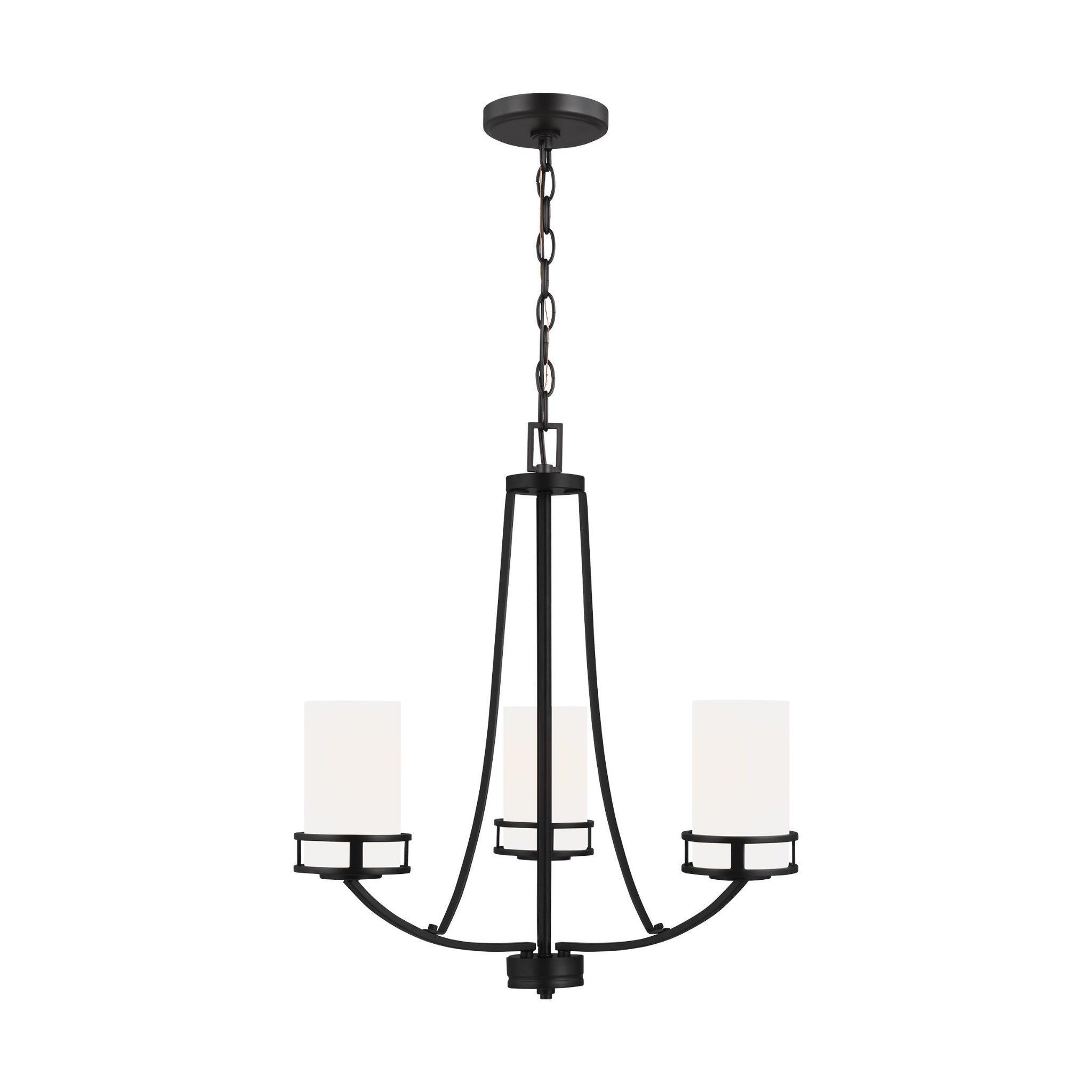 Robie Three Light Chandelier Transitional 22.125" Height Steel Round Etched / White Inside Shade in Midnight Black