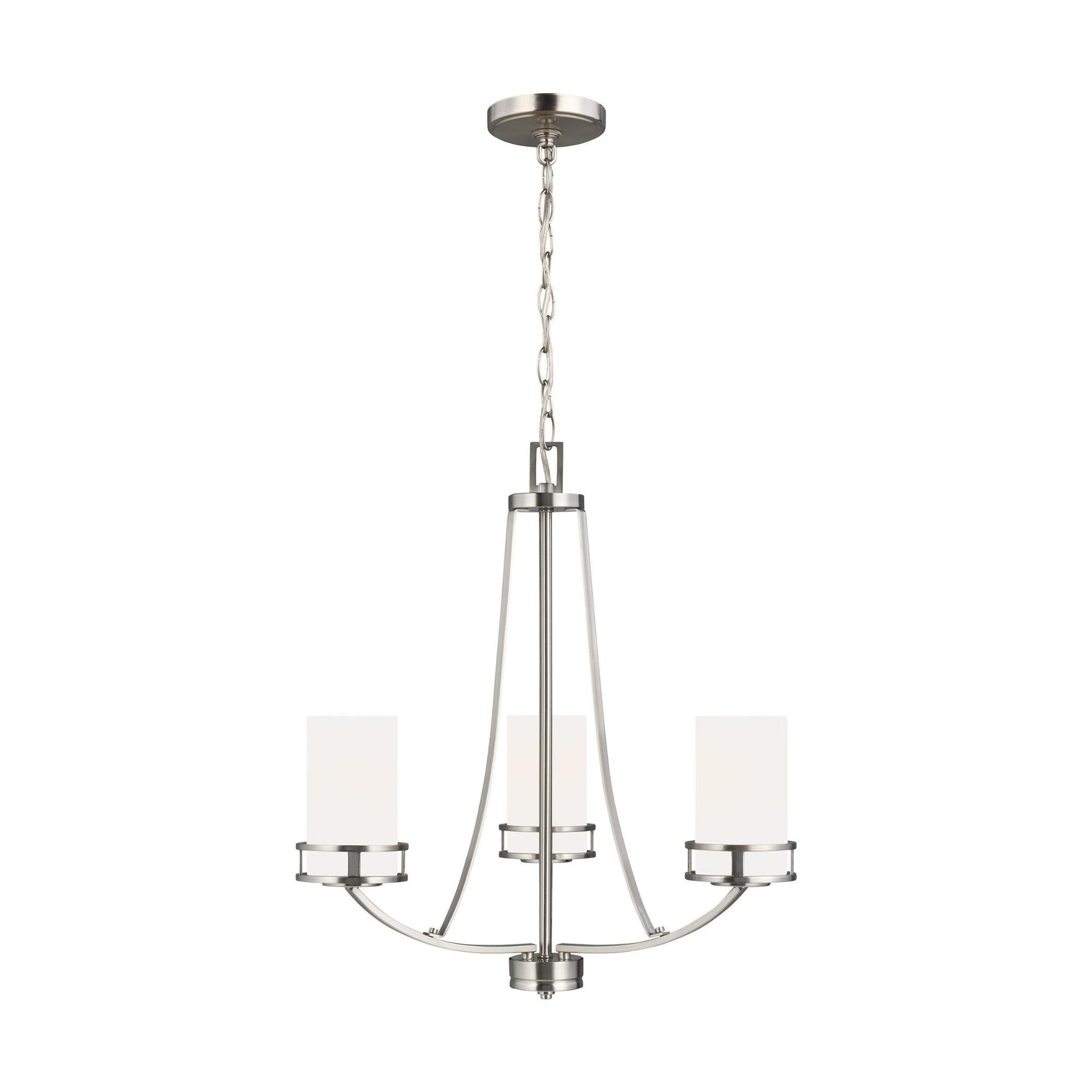 Robie Three Light Chandelier LED Transitional 22.125" Height Steel Round Etched / White Inside Shade in Brushed Nickel