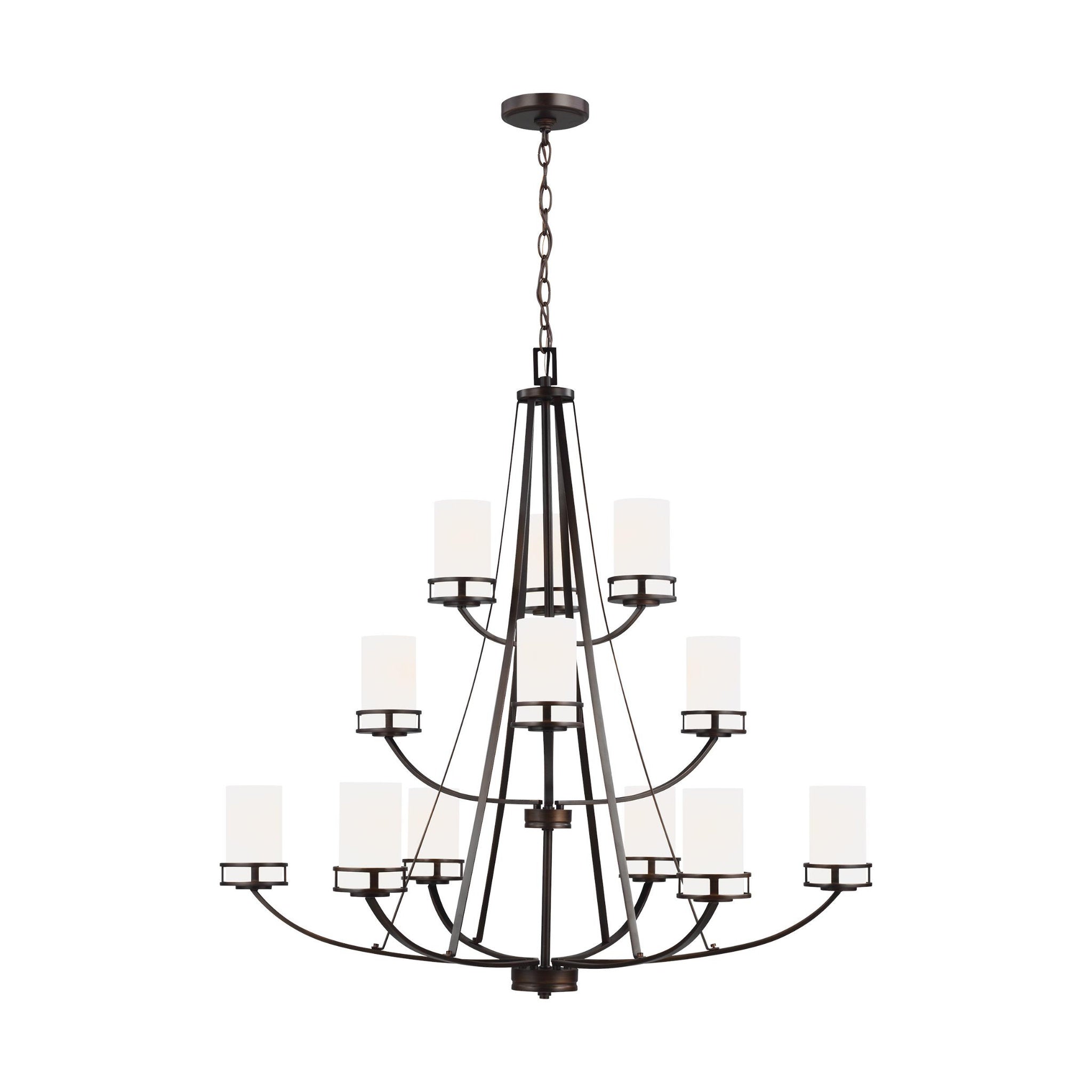Robie Twelve Light Chandelier Transitional 40.625" Height Steel Round Etched / White Inside Shade in Bronze