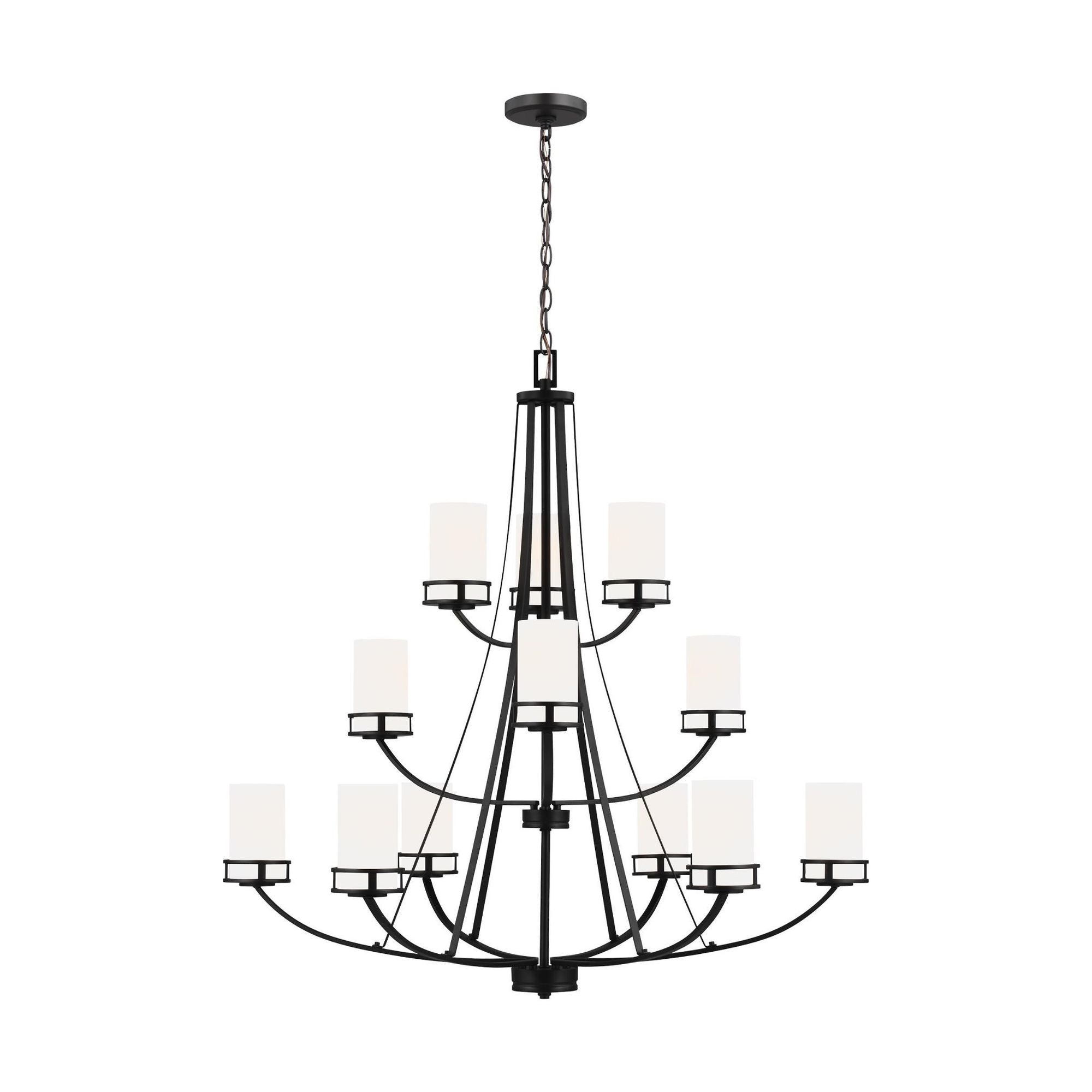 Robie Twelve Light Chandelier LED Transitional 40.625" Height Steel Round Etched / White Inside Shade in Midnight Black