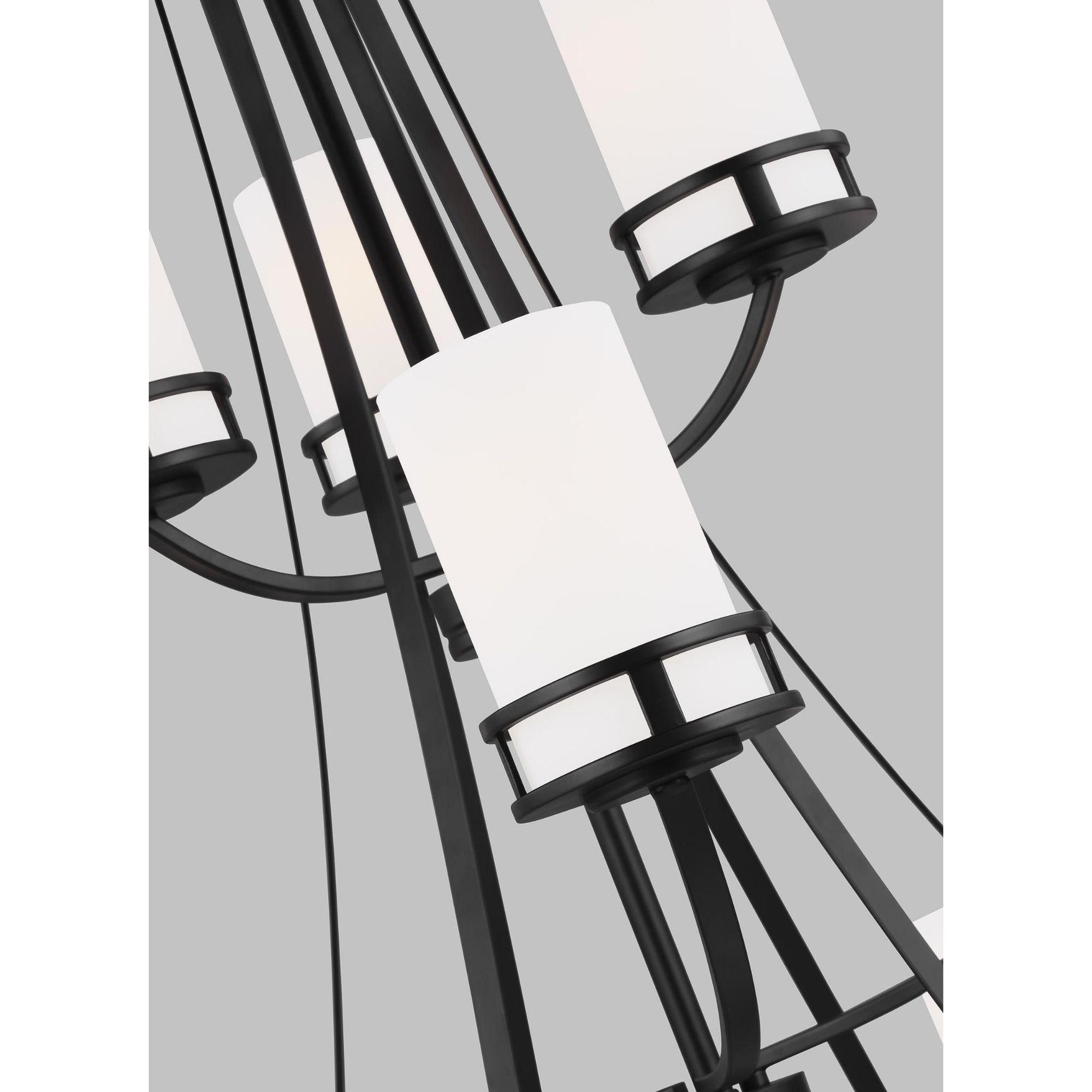 Robie Twelve Light Chandelier LED Transitional 40.625" Height Steel Round Etched / White Inside Shade in Midnight Black