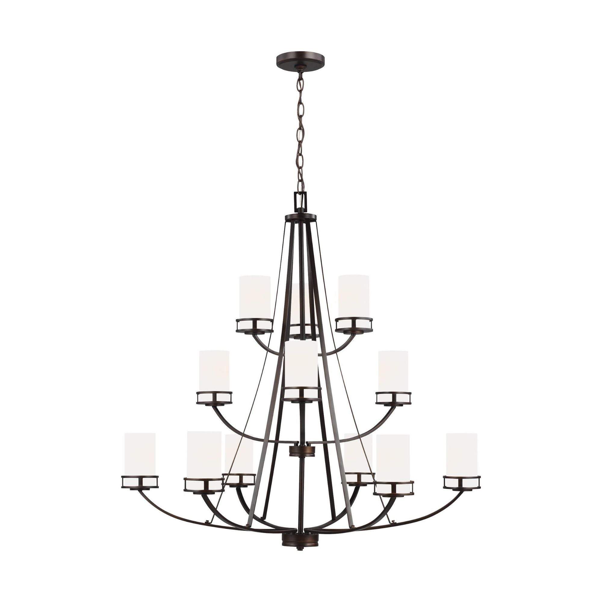 Robie Twelve Light Chandelier LED Transitional 40.625" Height Steel Round Etched / White Inside Shade in Bronze