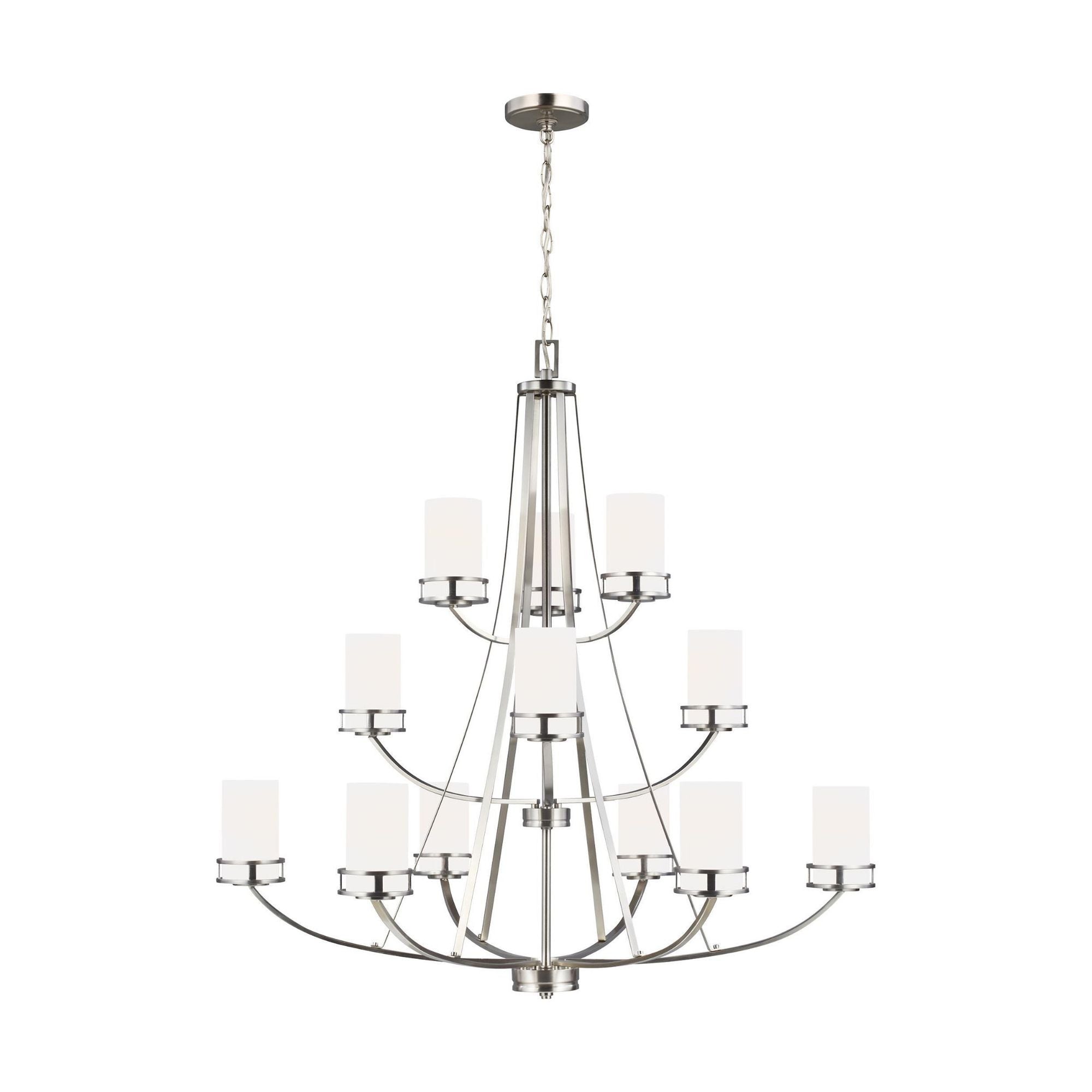 Robie Twelve Light Chandelier LED Transitional 40.625" Height Steel Round Etched / White Inside Shade in Brushed Nickel