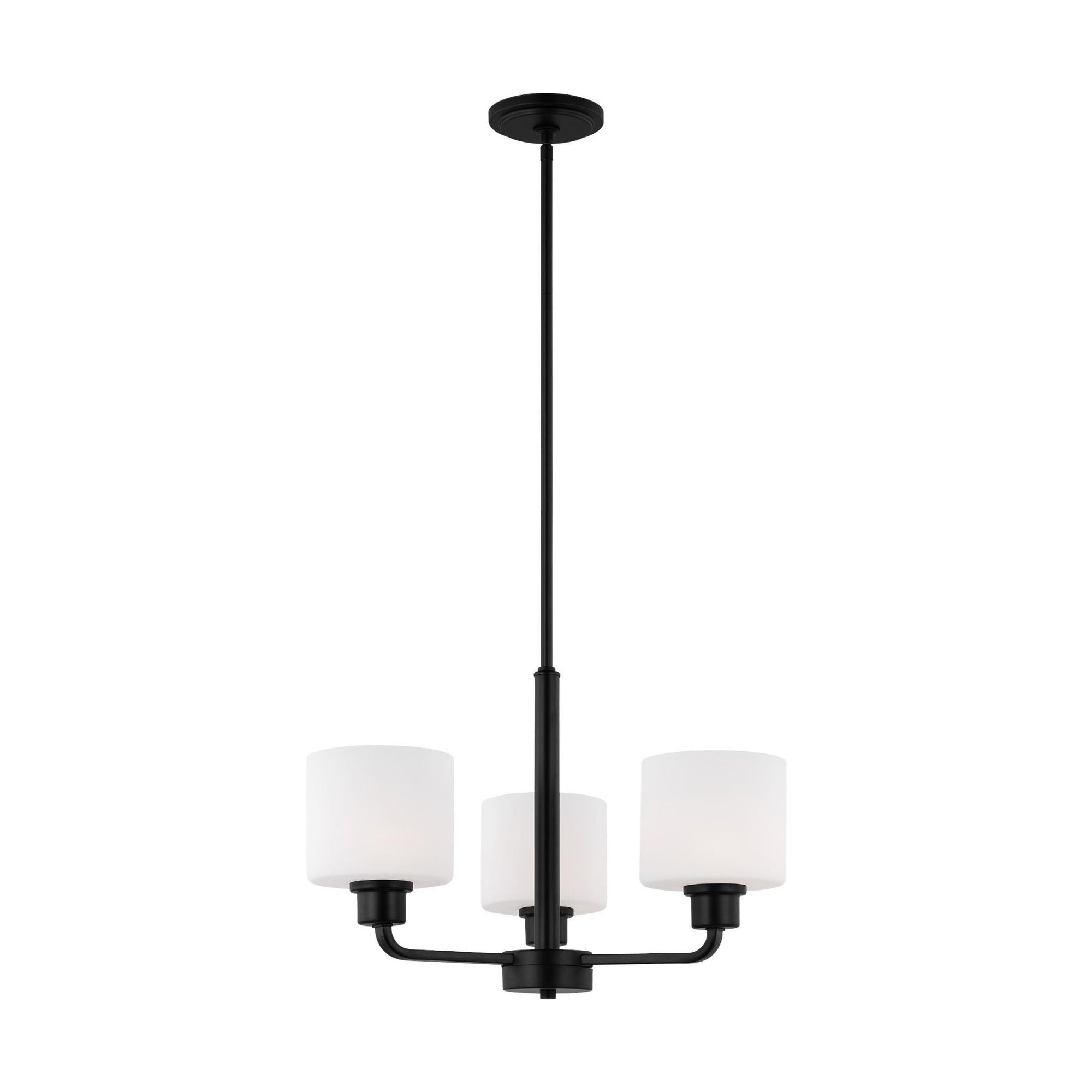 Canfield Three Light Chandelier Modern 13.125" Height Steel Round Etched / White Inside Shade in Midnight Black