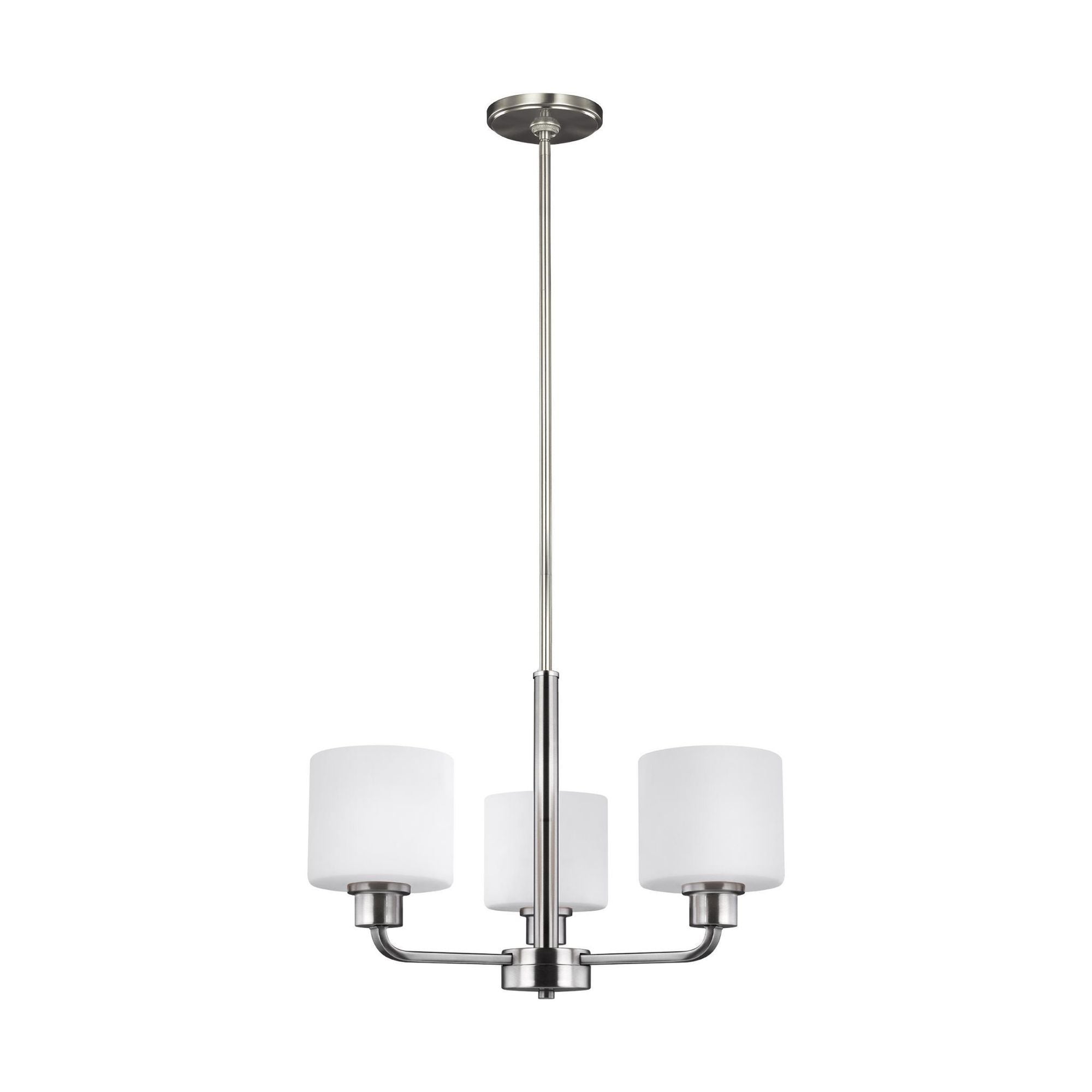 Canfield Three Light Chandelier LED Modern 13.125" Height Steel Round Etched / White Inside Shade in Brushed Nickel