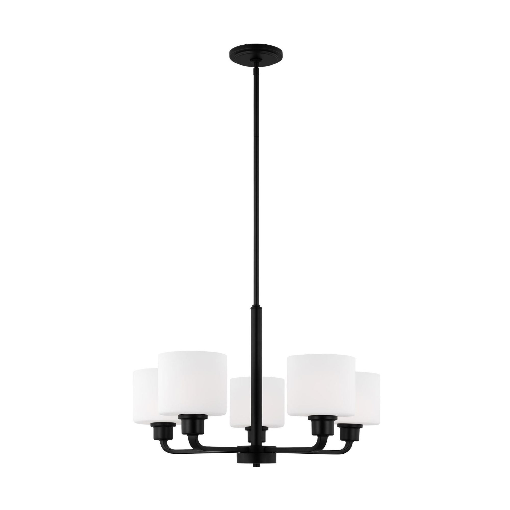 Canfield Five Light Chandelier LED Modern 14.5" Height Steel Round Etched / White Inside Shade in Midnight Black