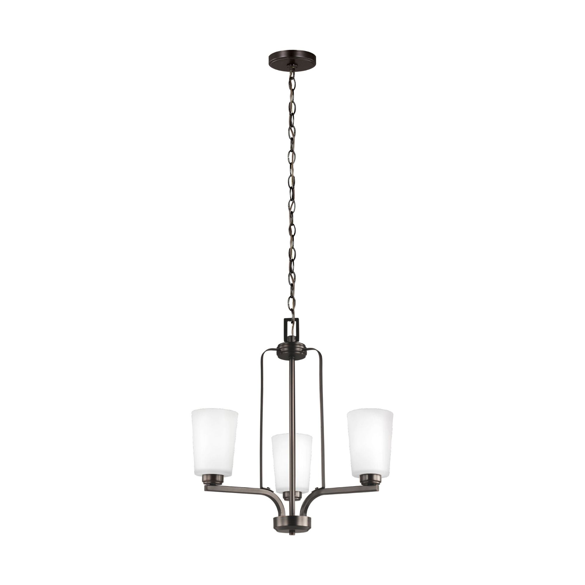 Franport Three Light Chandelier LED Traditional 21" Height Steel Round Etched / White Inside Shade in Bronze