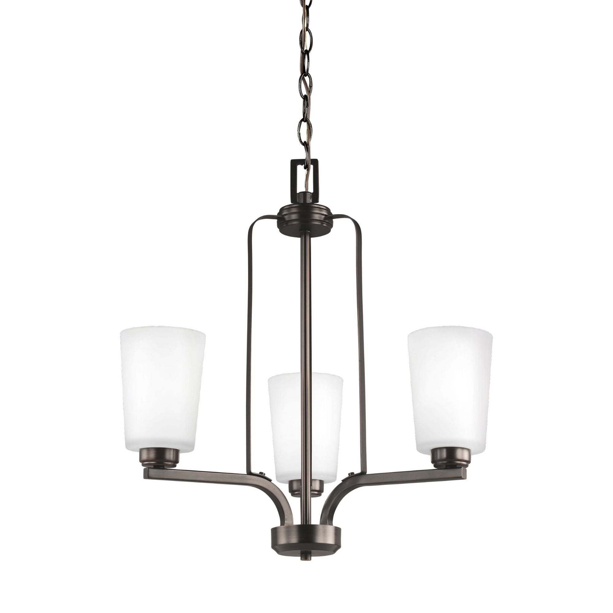 Franport Three Light Chandelier LED Traditional 21" Height Steel Round Etched / White Inside Shade in Bronze