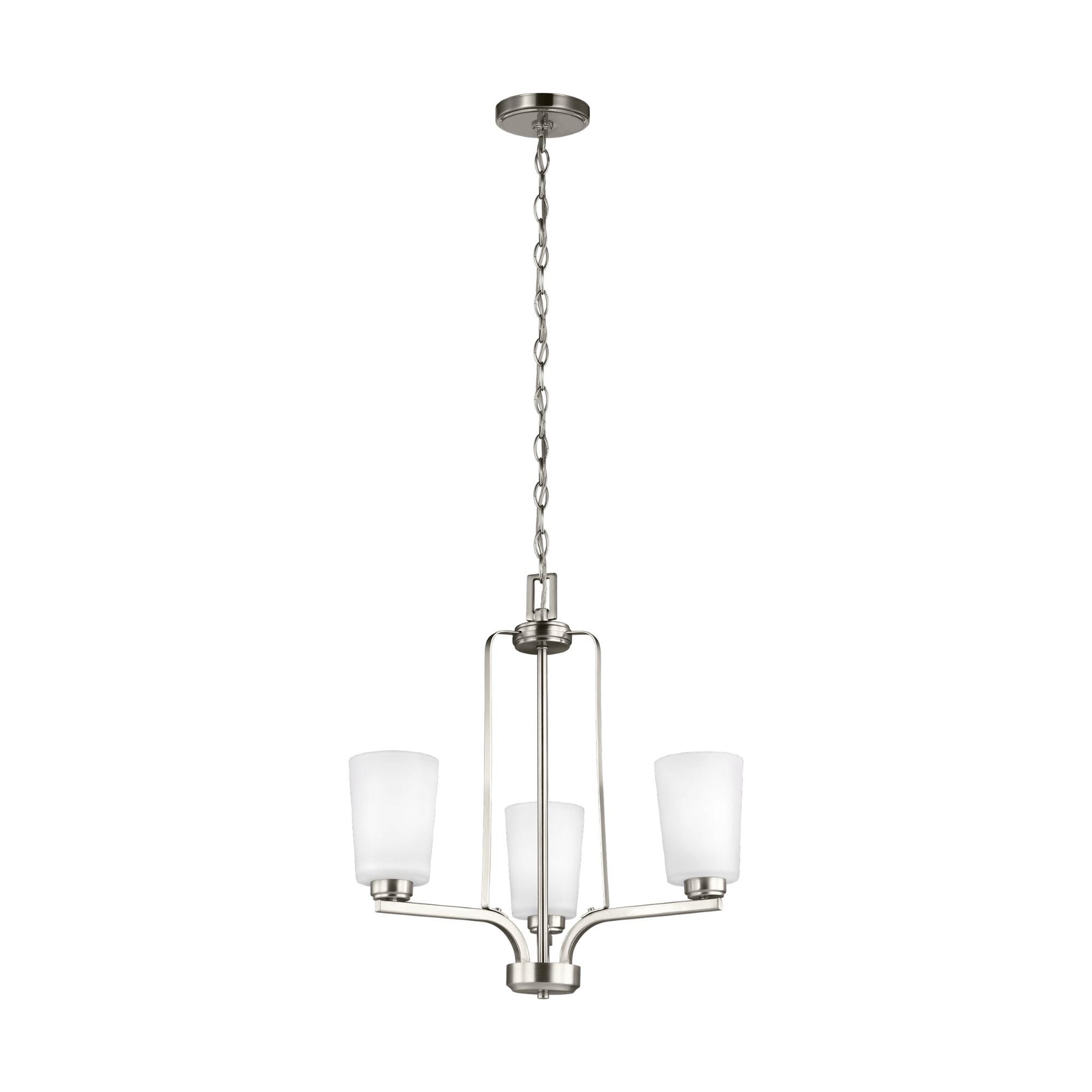 Franport Three Light Chandelier LED Traditional 21" Height Steel Round Etched / White Inside Shade in Brushed Nickel