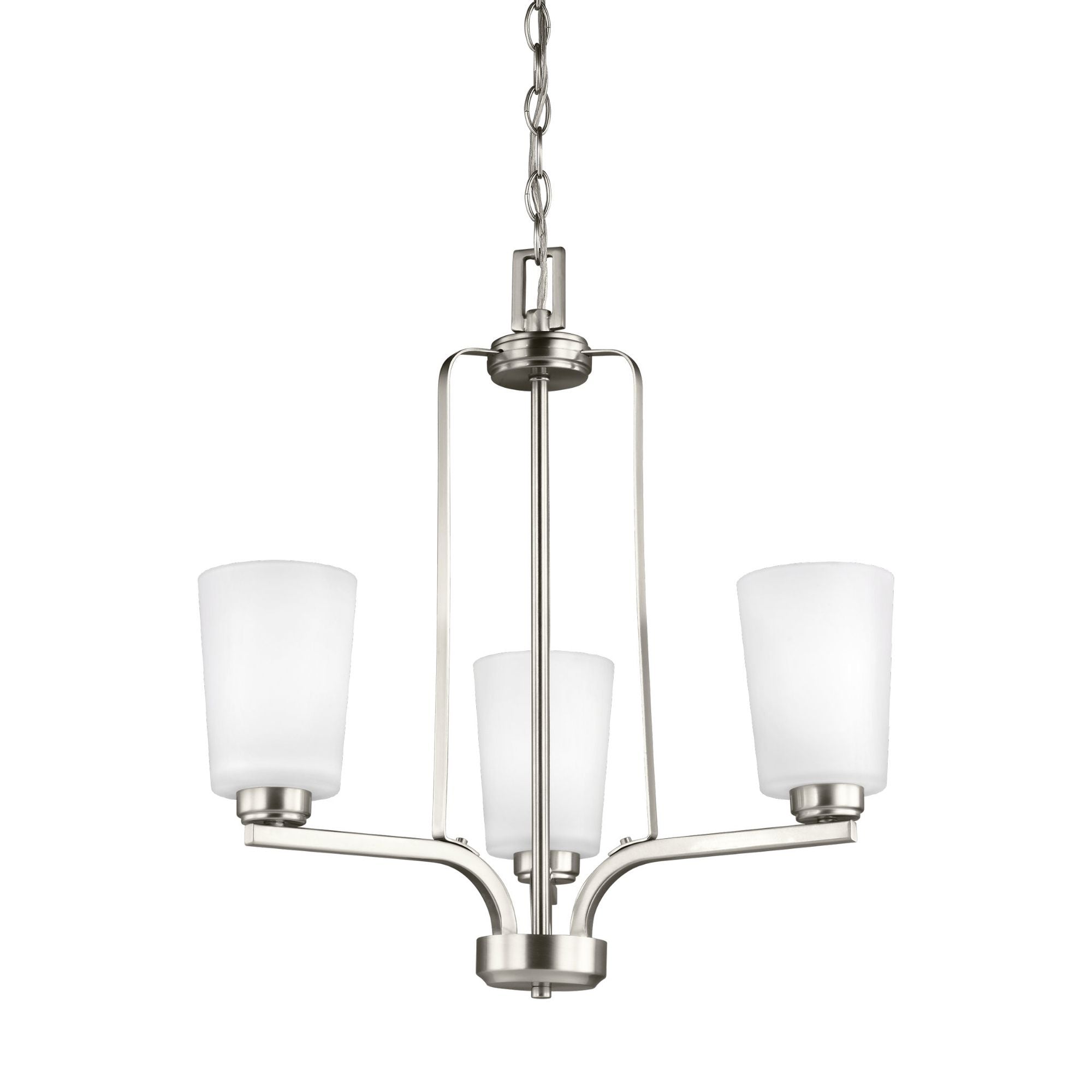 Franport Three Light Chandelier LED Traditional 21" Height Steel Round Etched / White Inside Shade in Brushed Nickel