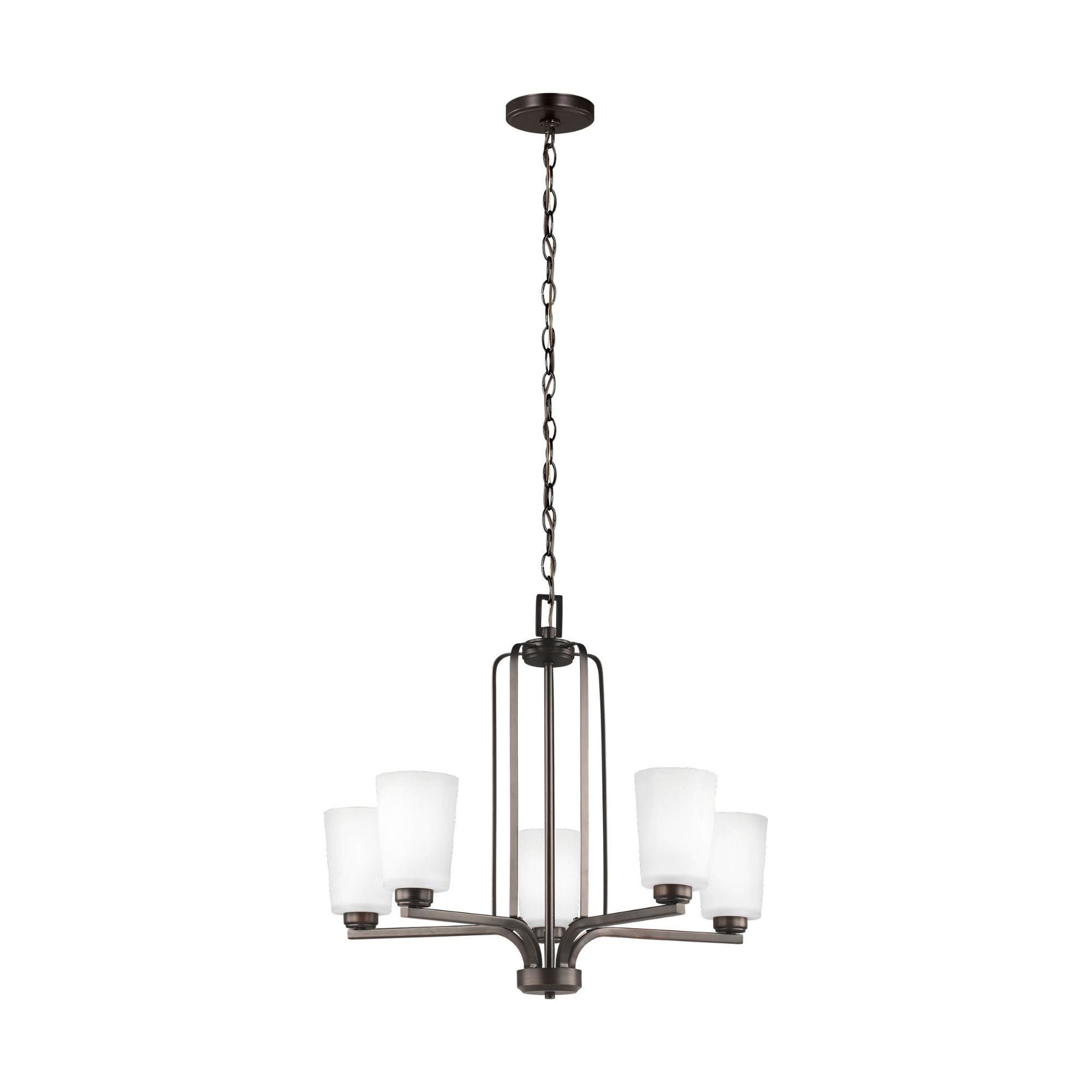 Franport Five Light Chandelier LED Traditional 22.875" Height Steel Round Etched / White Inside Shade in Bronze