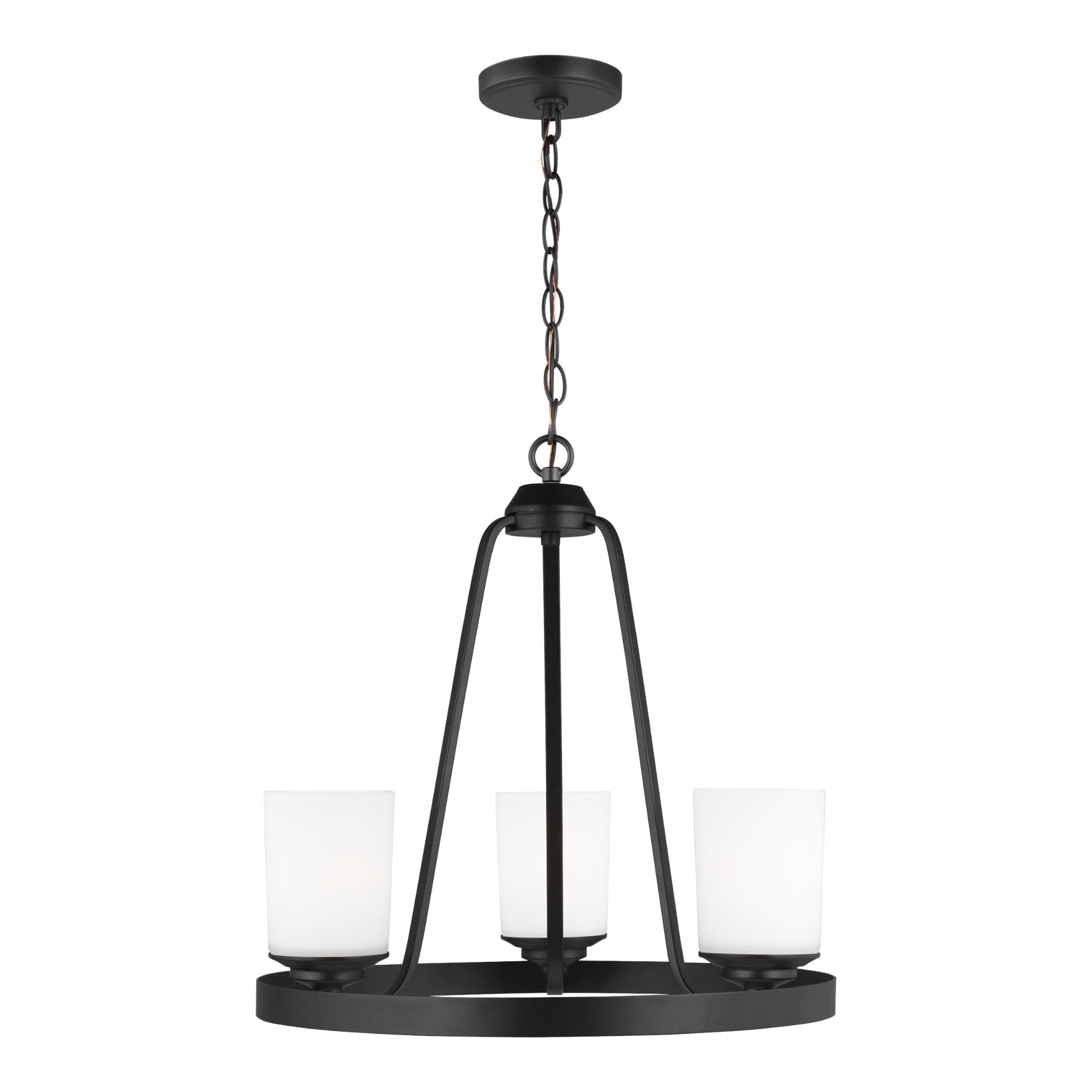 Kemal Three Light Chandelier Transitional 19" Height Steel Round Etched / White Inside Shade in Midnight Black