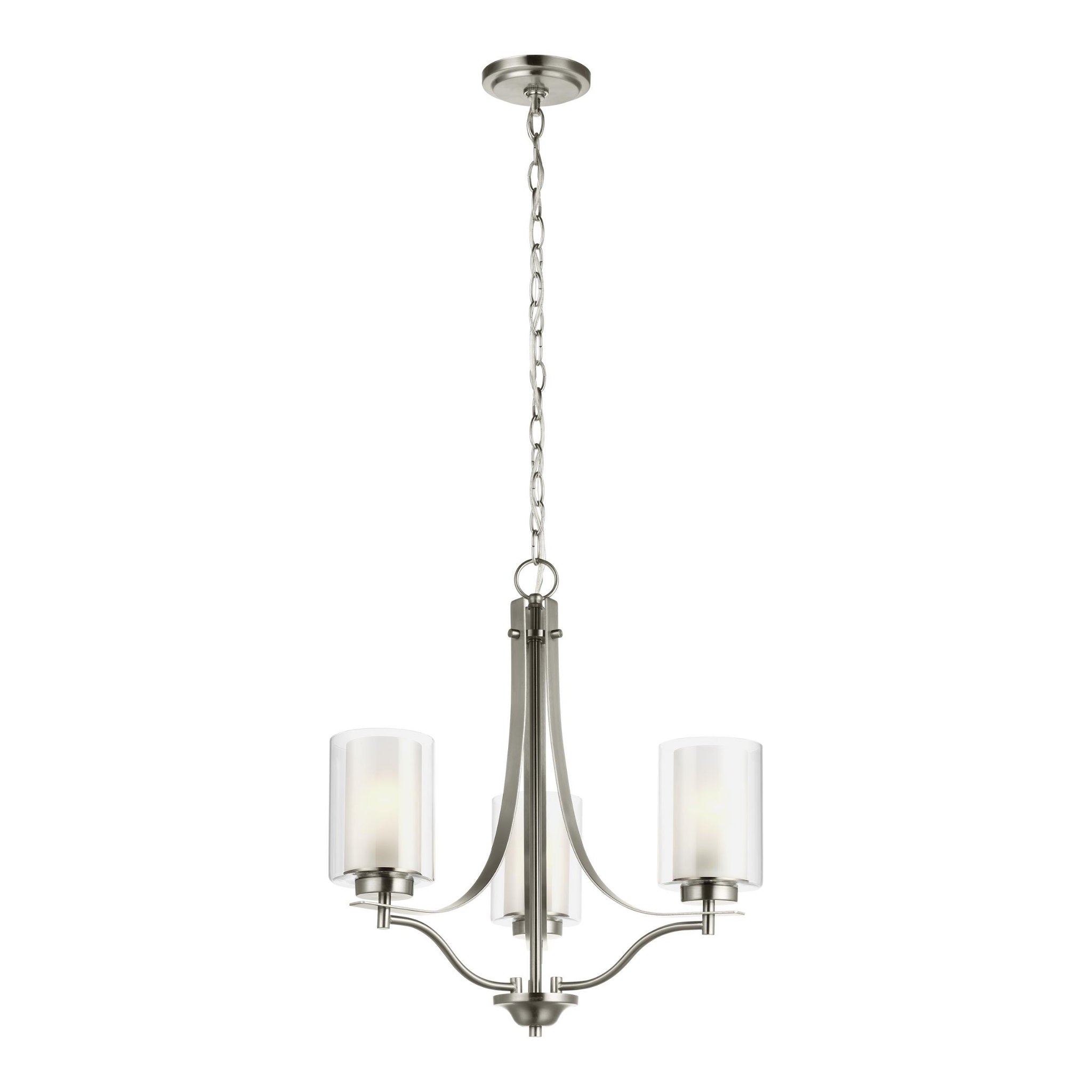 Elmwood Park Three Light Chandelier Traditional 21" Height Steel Round Satin Etched Shade in Brushed Nickel