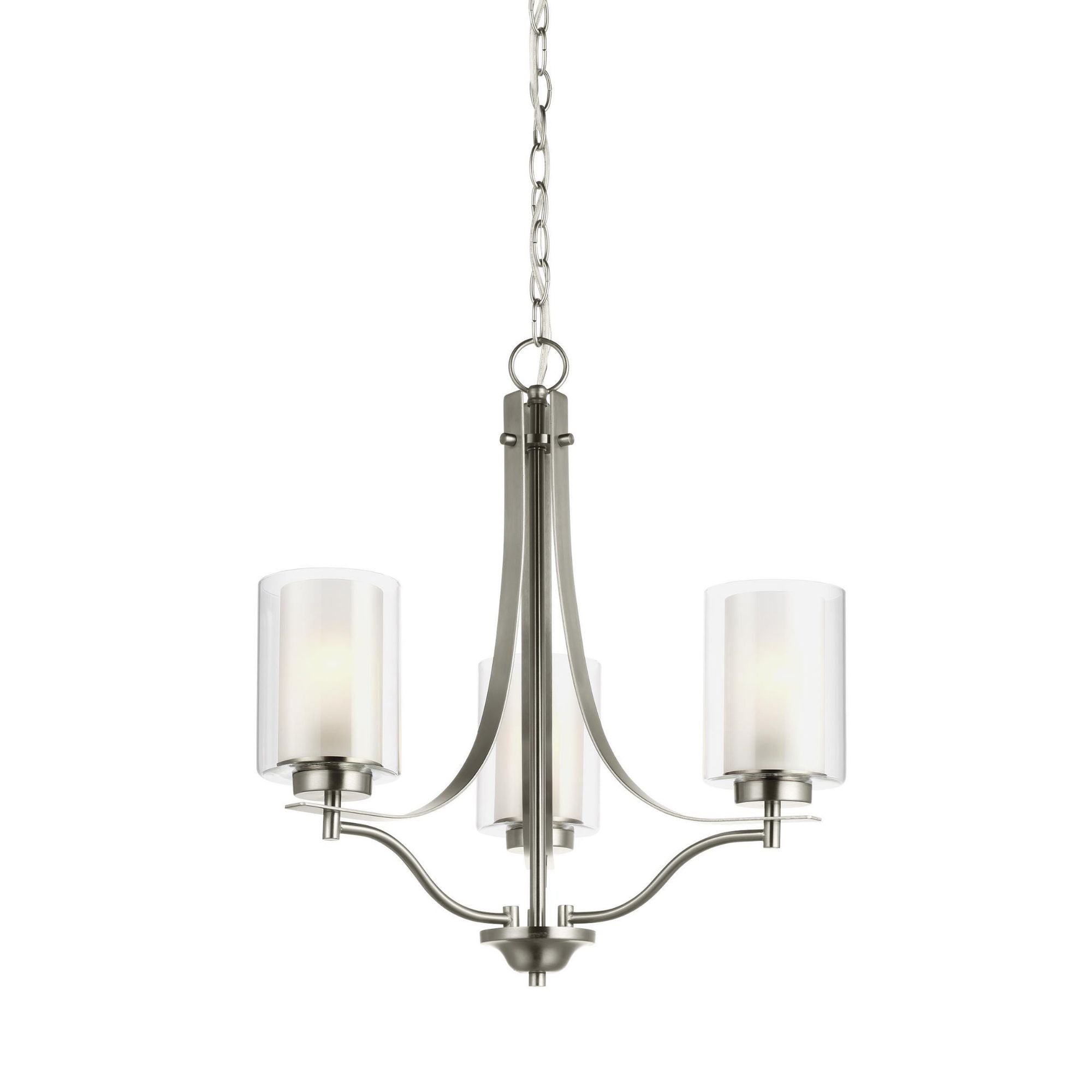 Elmwood Park Three Light Chandelier LED Traditional 21" Height Steel Round Satin Etched Shade in Brushed Nickel
