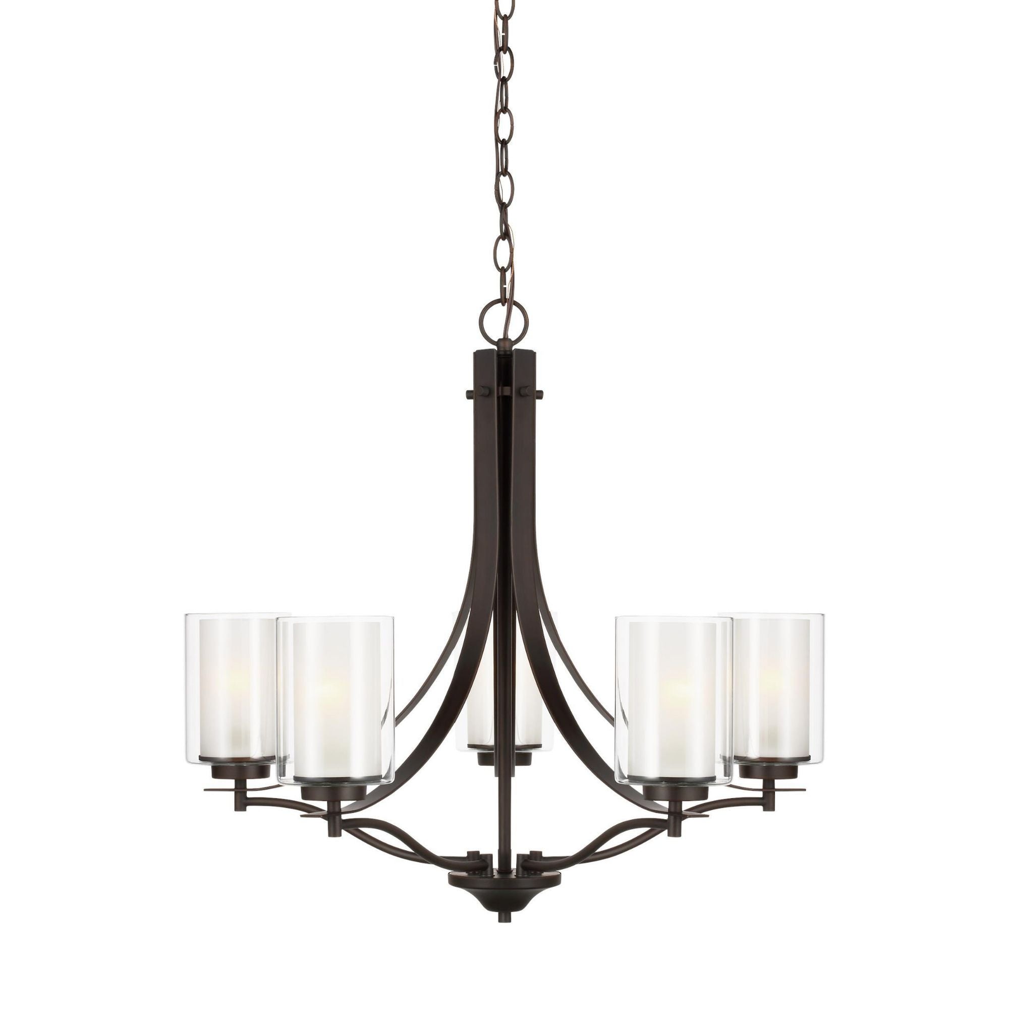 Elmwood Park Five Light Chandelier Traditional 26" Width 24.125" Height Steel Round Satin Etched Shade in Bronze