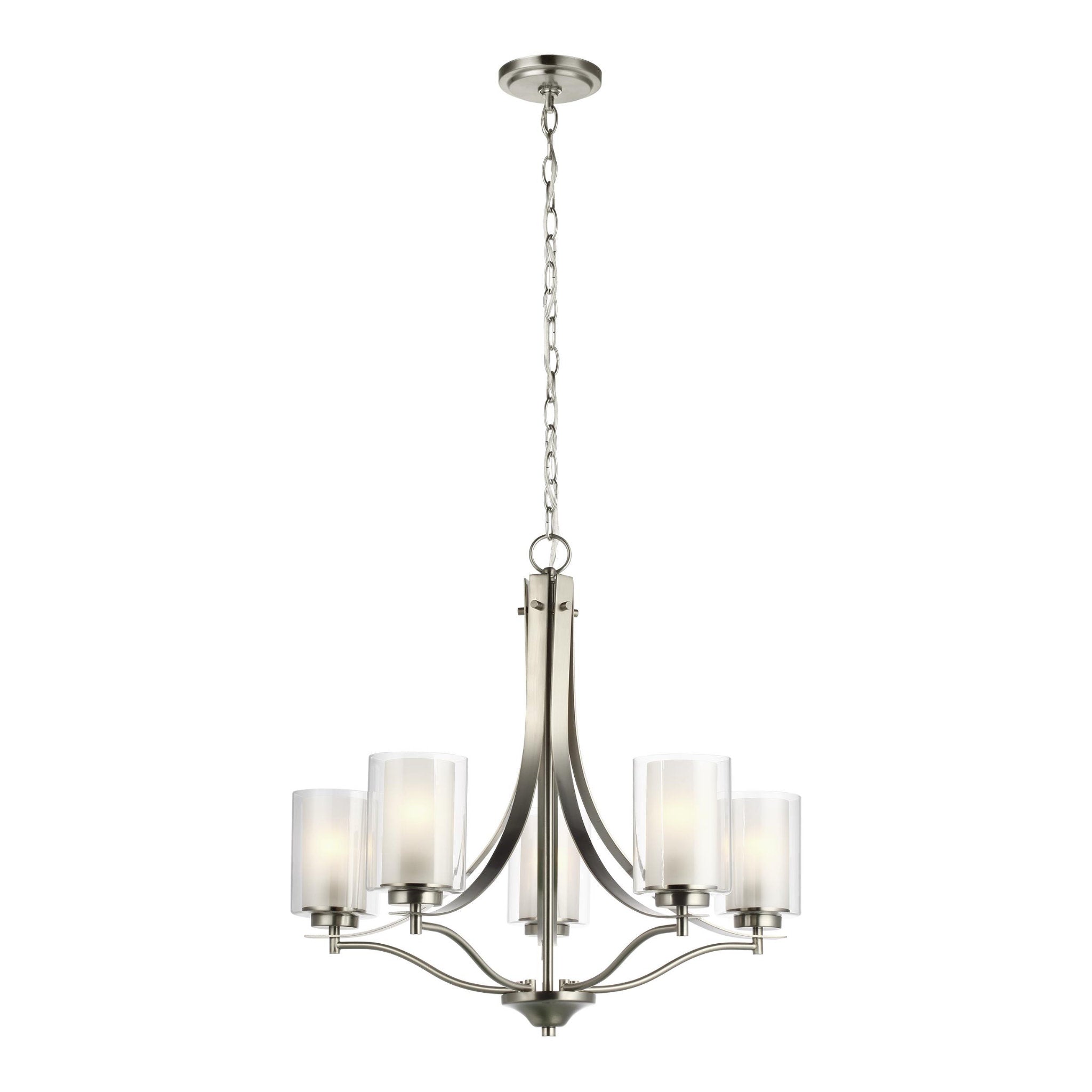Elmwood Park Five Light Chandelier Traditional 24.125" Height Steel Round Satin Etched Shade in Brushed Nickel