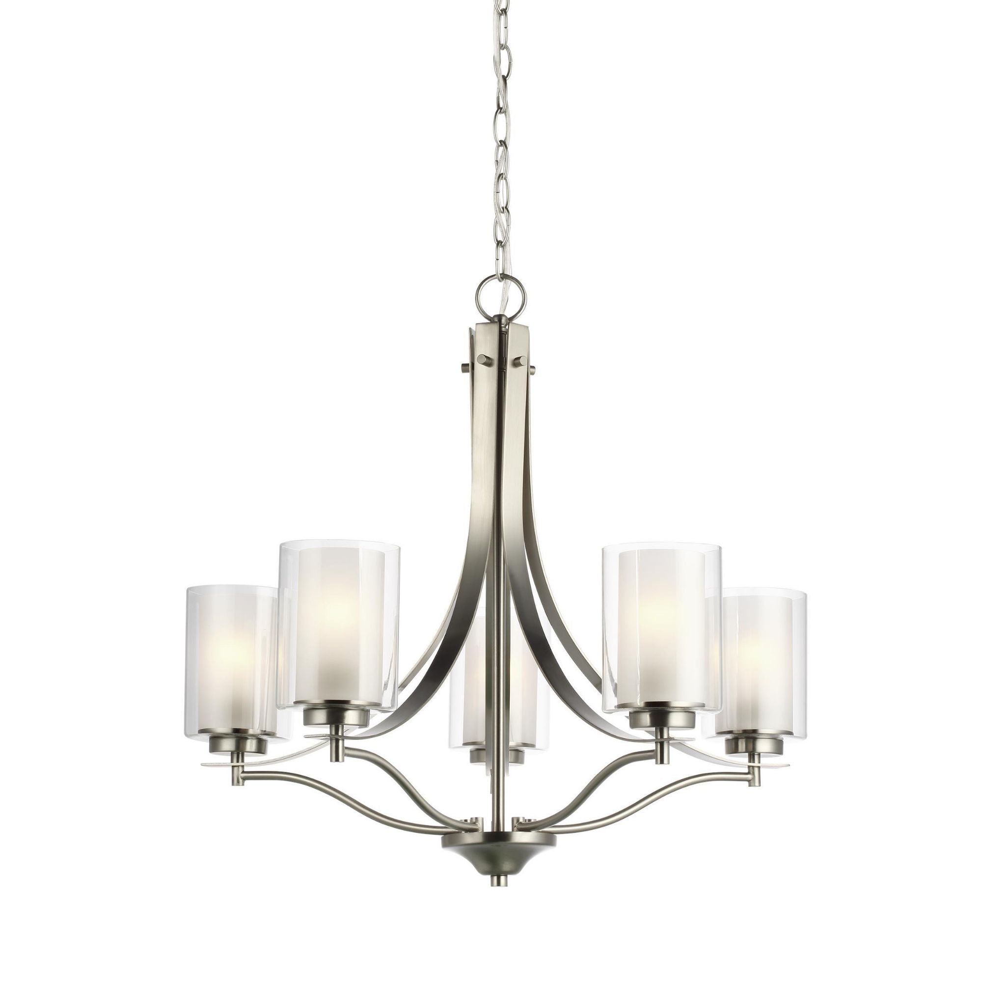Elmwood Park Five Light Chandelier LED Traditional 24.125" Height Steel Round Satin Etched Shade in Brushed Nickel