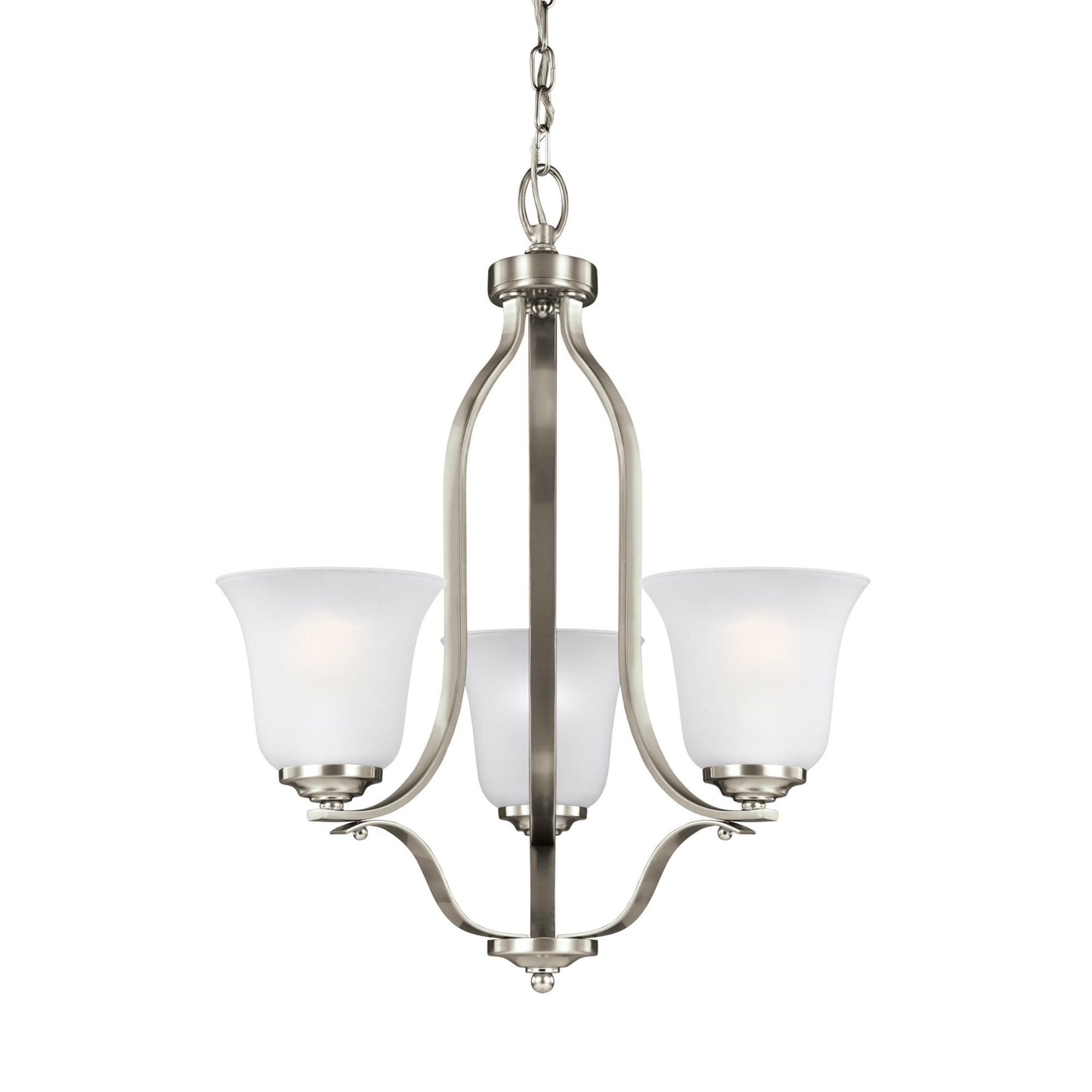 Emmons Three Light Chandelier LED Traditional 22.5" Height Steel Round Satin Etched Shade in Brushed Nickel