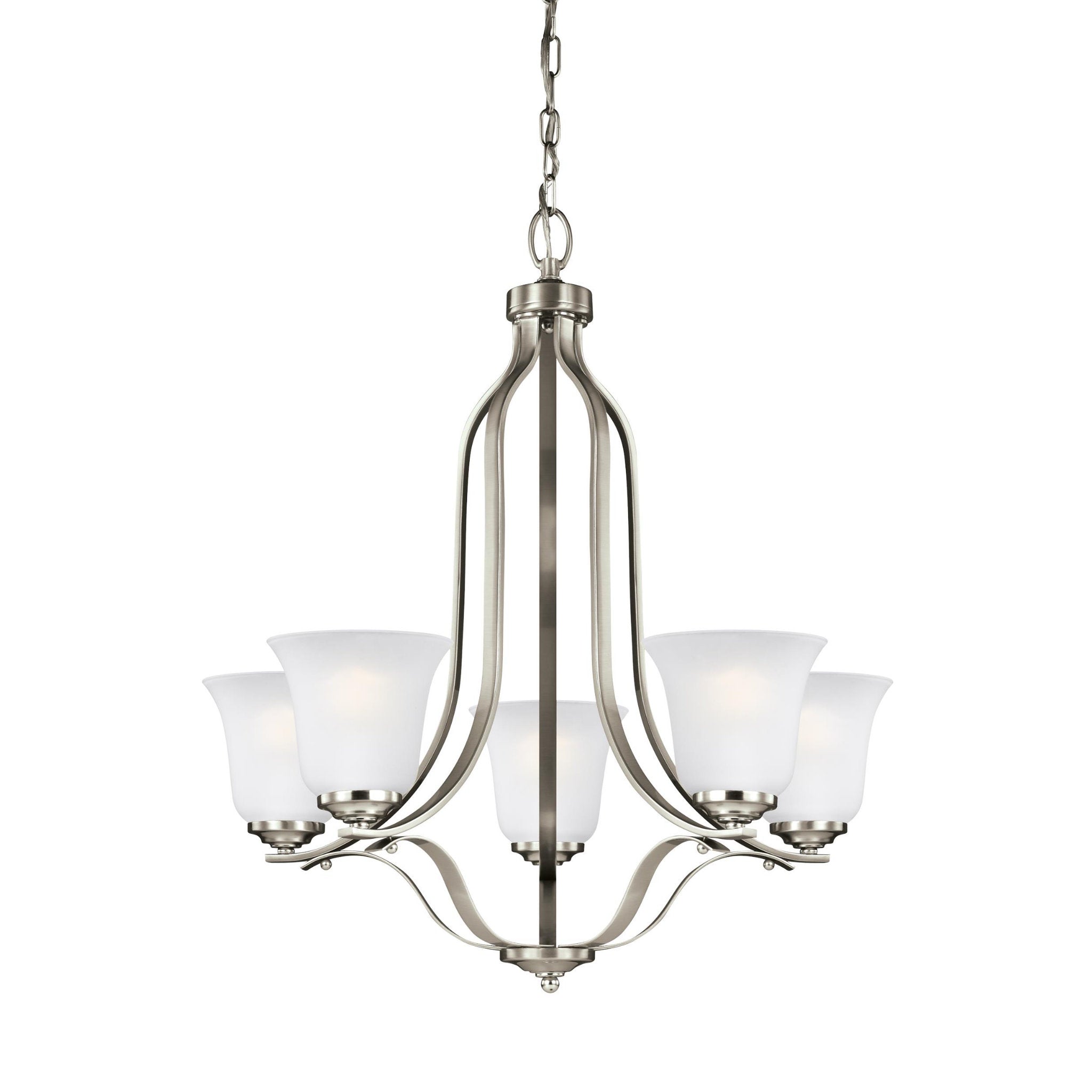 Emmons Five Light Chandelier Traditional 26.75" Height Steel Round Satin Etched Shade in Brushed Nickel