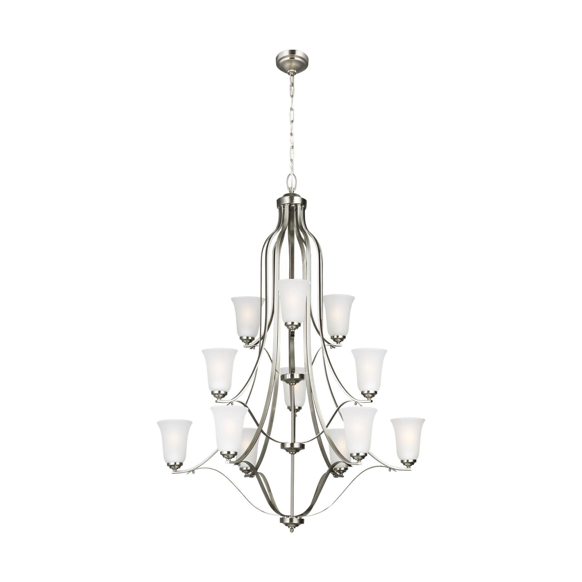 Emmons Twelve Light Chandelier LED Traditional 44" Height Steel Round Satin Etched Shade in Brushed Nickel