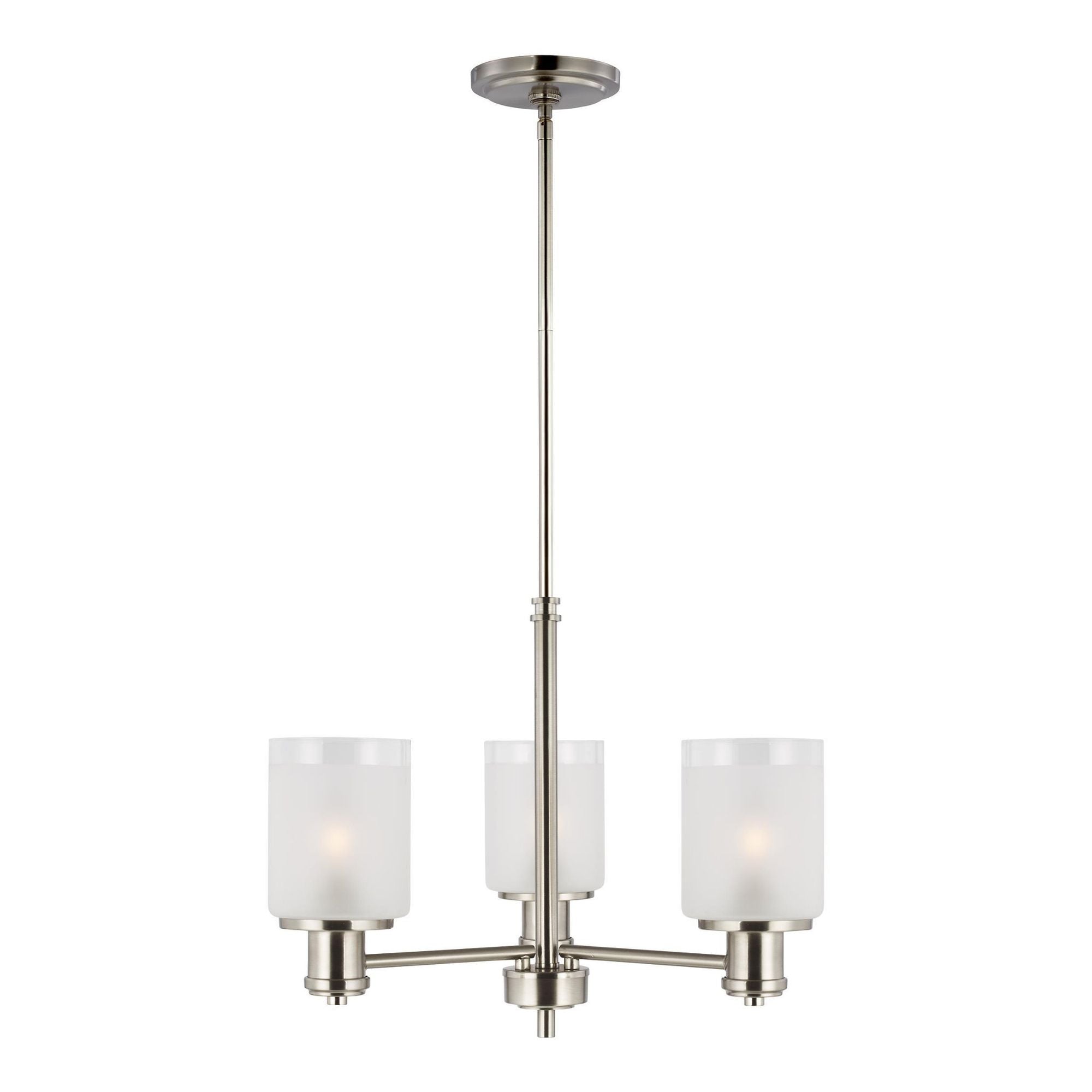 Norwood Three Light Chandelier LED Transitional 14" Height Steel Round Clear Highlighted Satin Etched Shade in Brushed Nickel